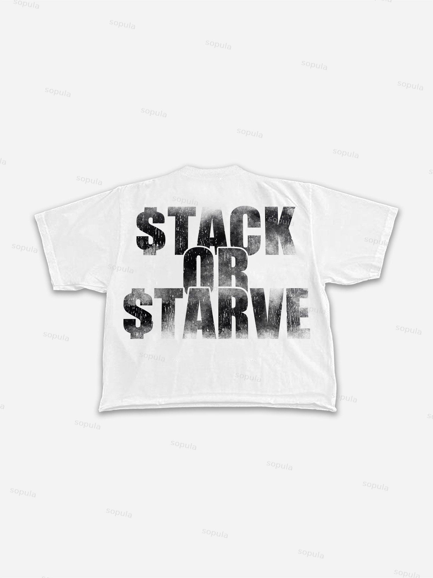 Stack Or Starve Vintage Fortune Graphic Cropped T-shirt Product Image