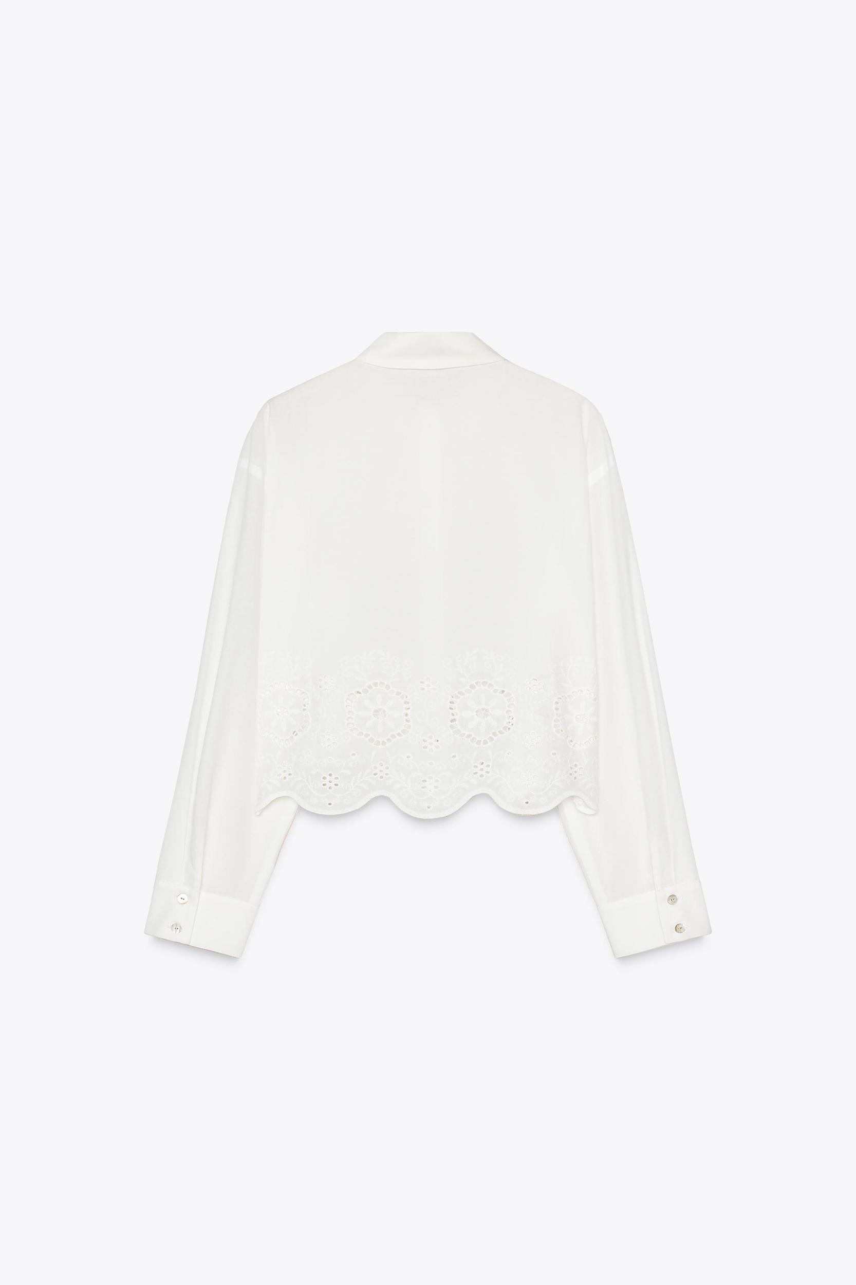 EMBROIDERED EYELET CROPPED SHIRT Product Image
