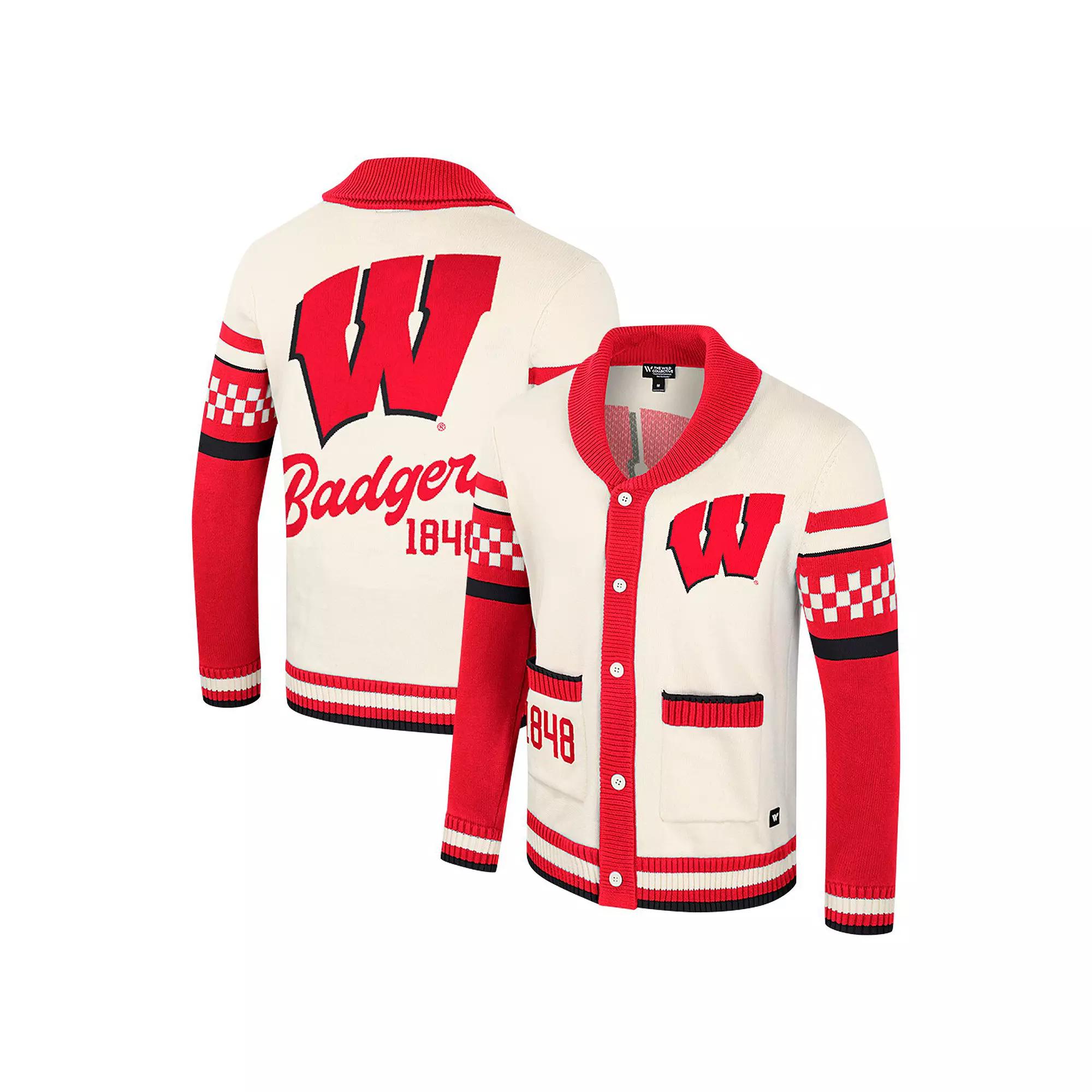 Women's Colosseum Cream Wisconsin Badgers Wild Collective Button-Up Jacquard Sweater,  Product Image
