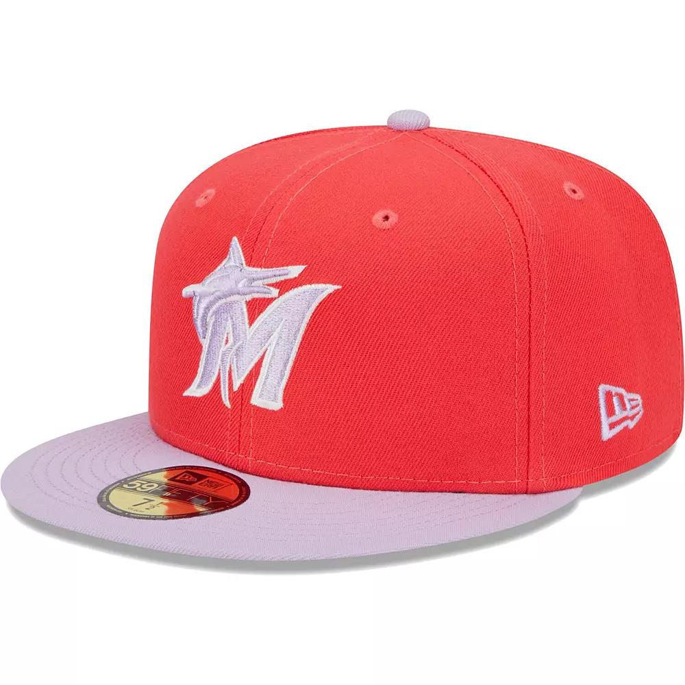 Men's New Era Red/Lavender Miami Marlins Spring Color Two-Tone 59FIFTY Fitted Hat,  Product Image