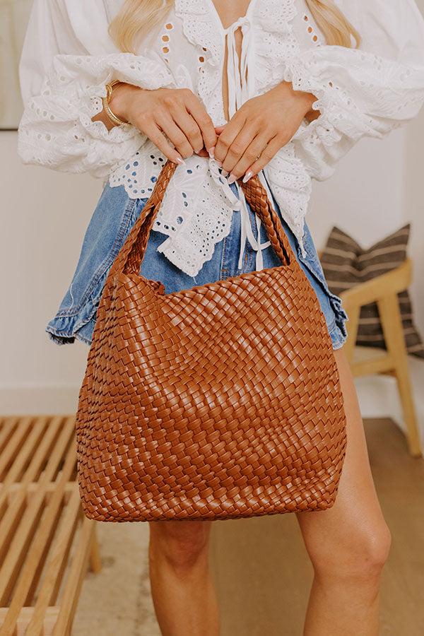 Johanna Large Woven Vegan Leather Shoulder Bag in Brown Product Image