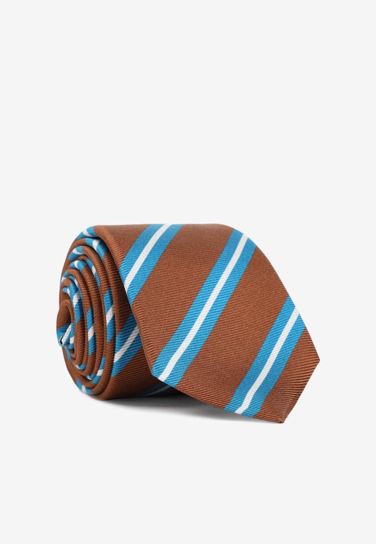 KITON Brown Silk Tie With White And Blue Stripes Product Image