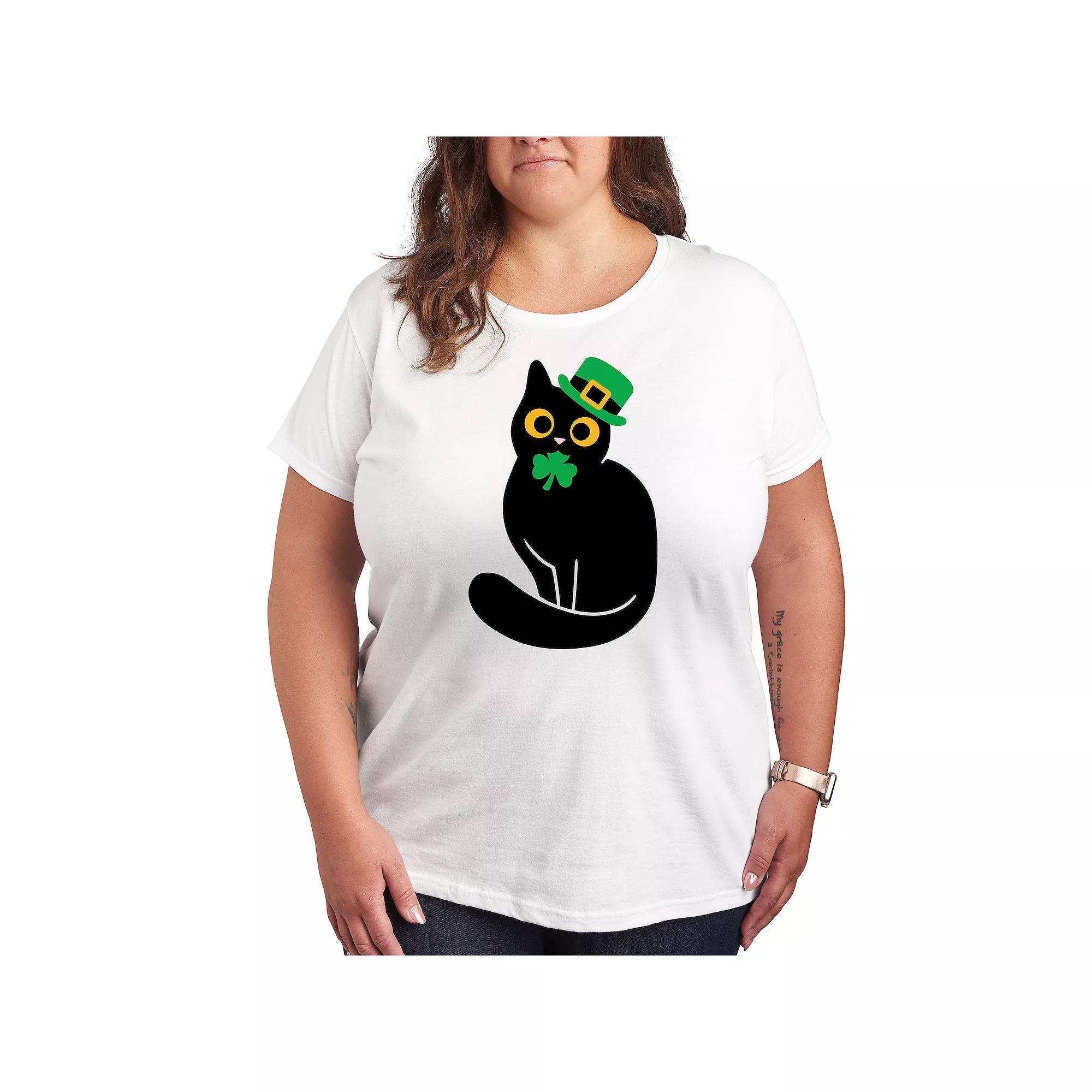 Plus Black Cat Holding Clover Graphic Tee, Women's,  Product Image