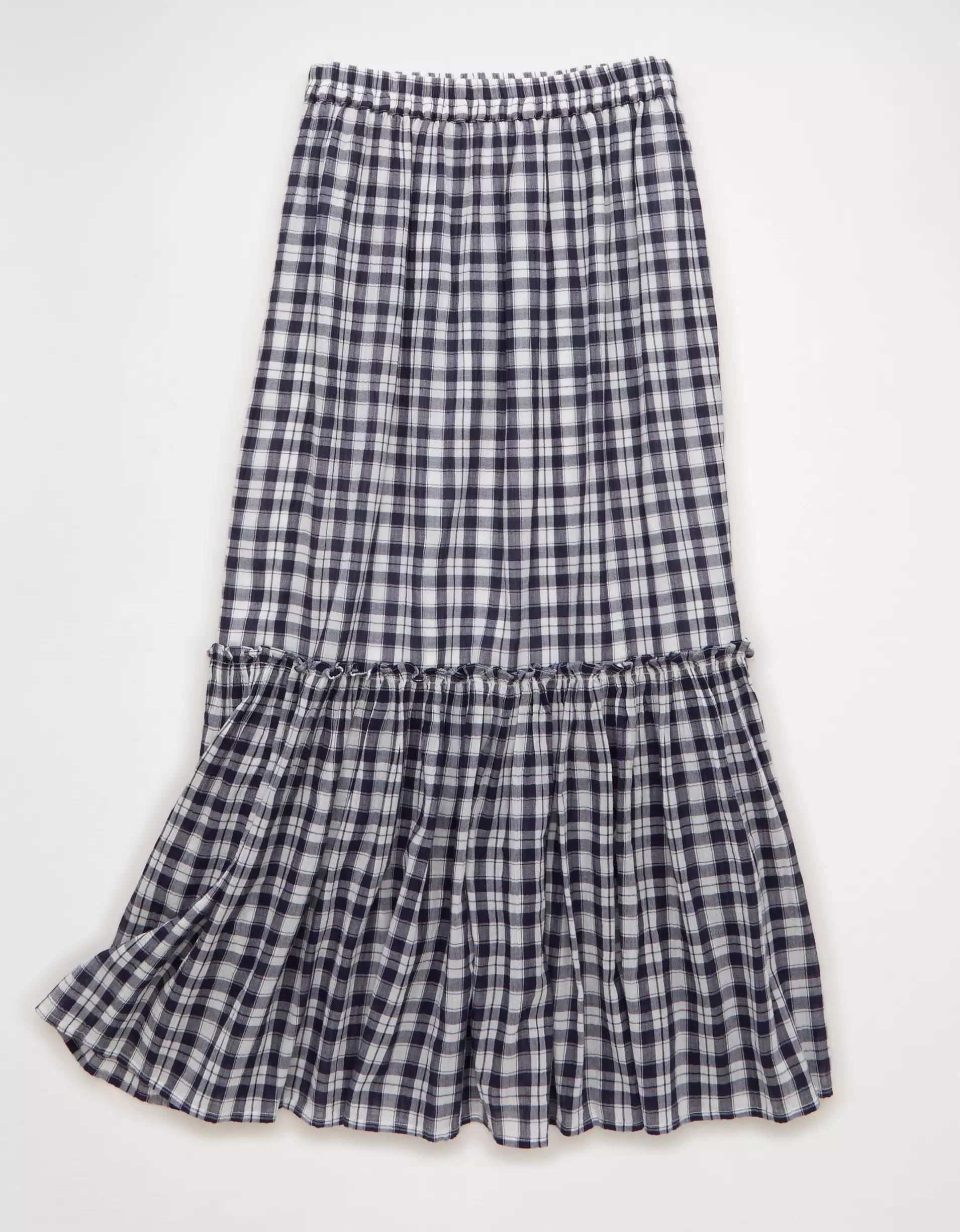 AE High-Waisted Gingham Maxi Skirt Product Image