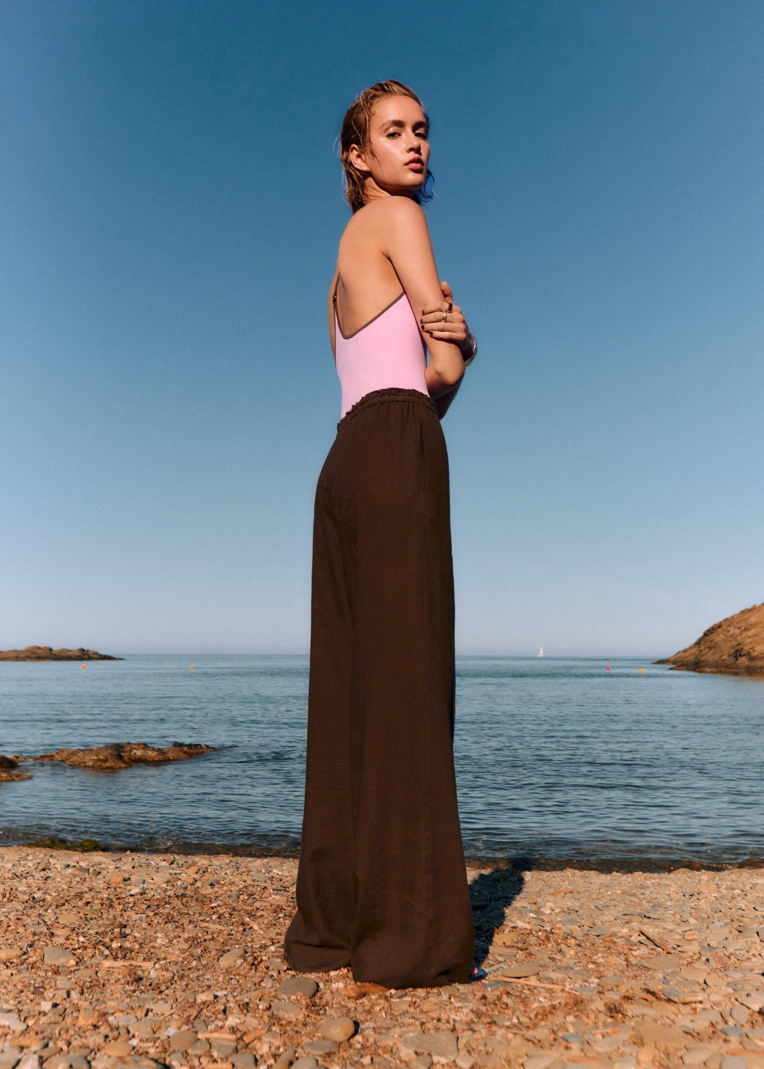 Linen-blend elastic waist pants - Women | MANGO USA Product Image