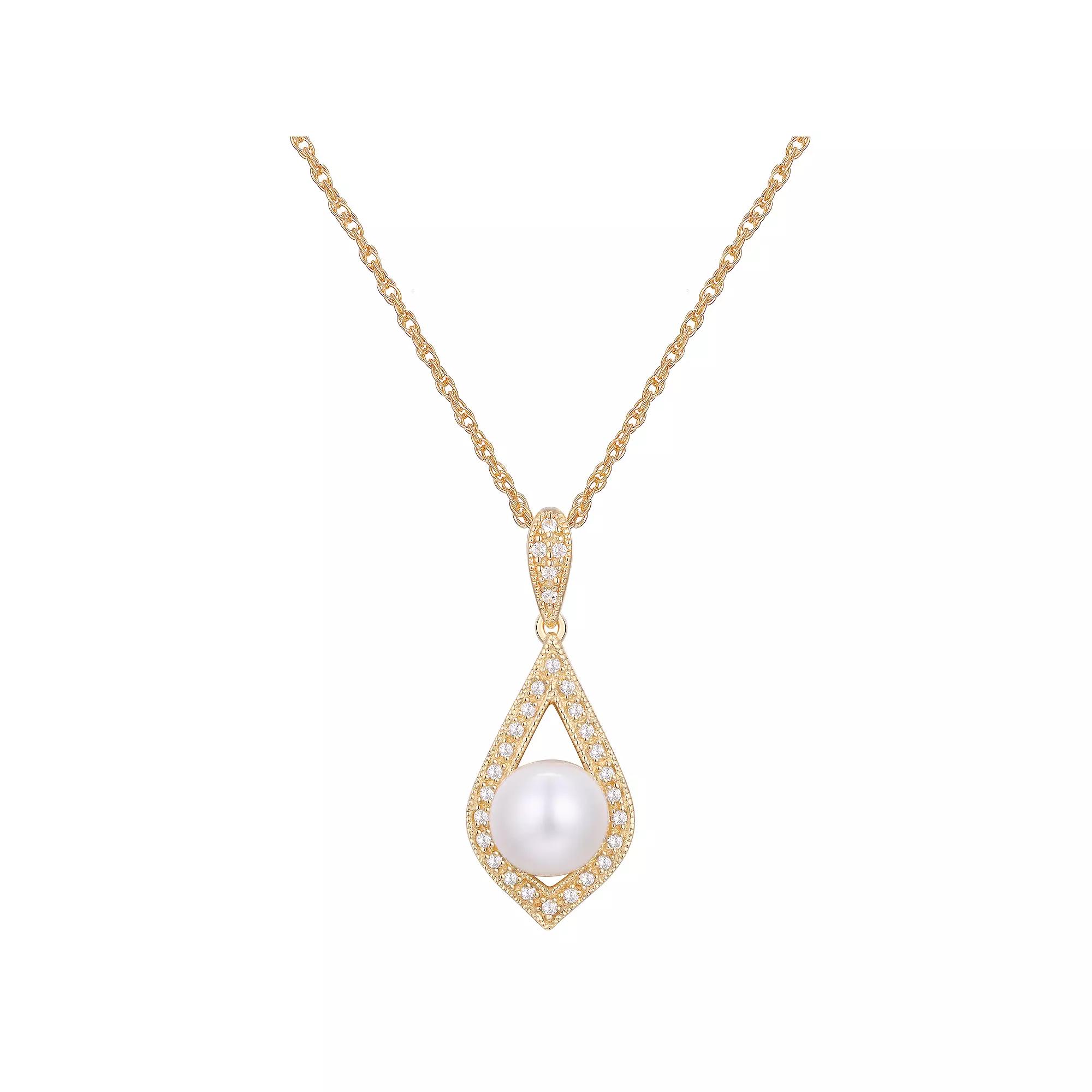 14k Gold Over Sterling Silver Lab-Created White Sapphire Stones Teardrop Pendant Necklace, Women's, Size: 18", Gold Tone Product Image
