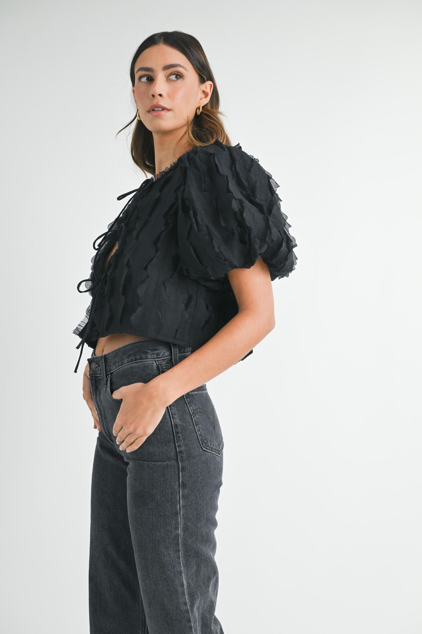 Textured Scallop Puff Sleeve Blouse Top Product Image