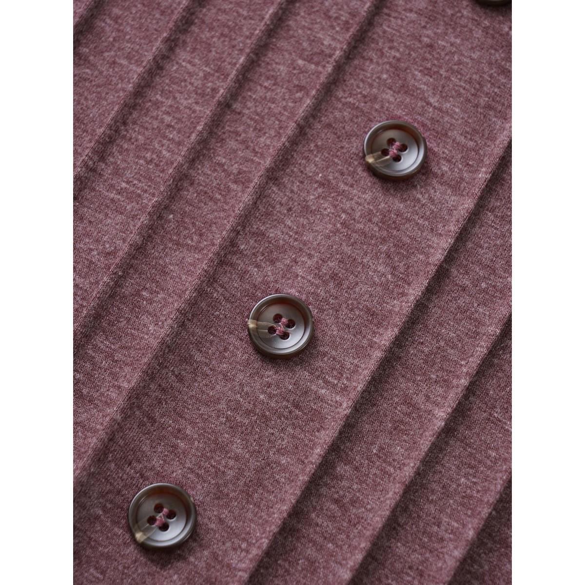 Plus Size Solid Pleated Front Button Detail V Neck T-shirt Mauve Women Casual Button Plain Everyday T-shirts BloomChic 10/M Product Image