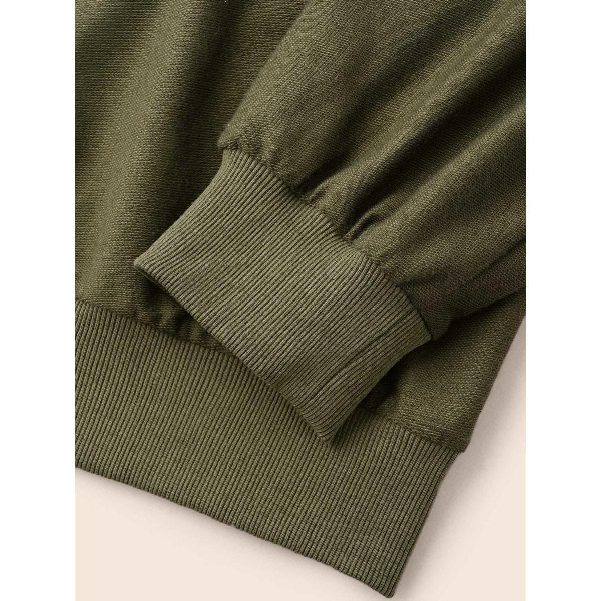 Plus Size Solid Button Up Raglan Sleeve Hooded Sweatshirt Women ArmyGreen Casual Patchwork Hooded Everyday Sweatshirts BloomChic 14-16/1X Product Image