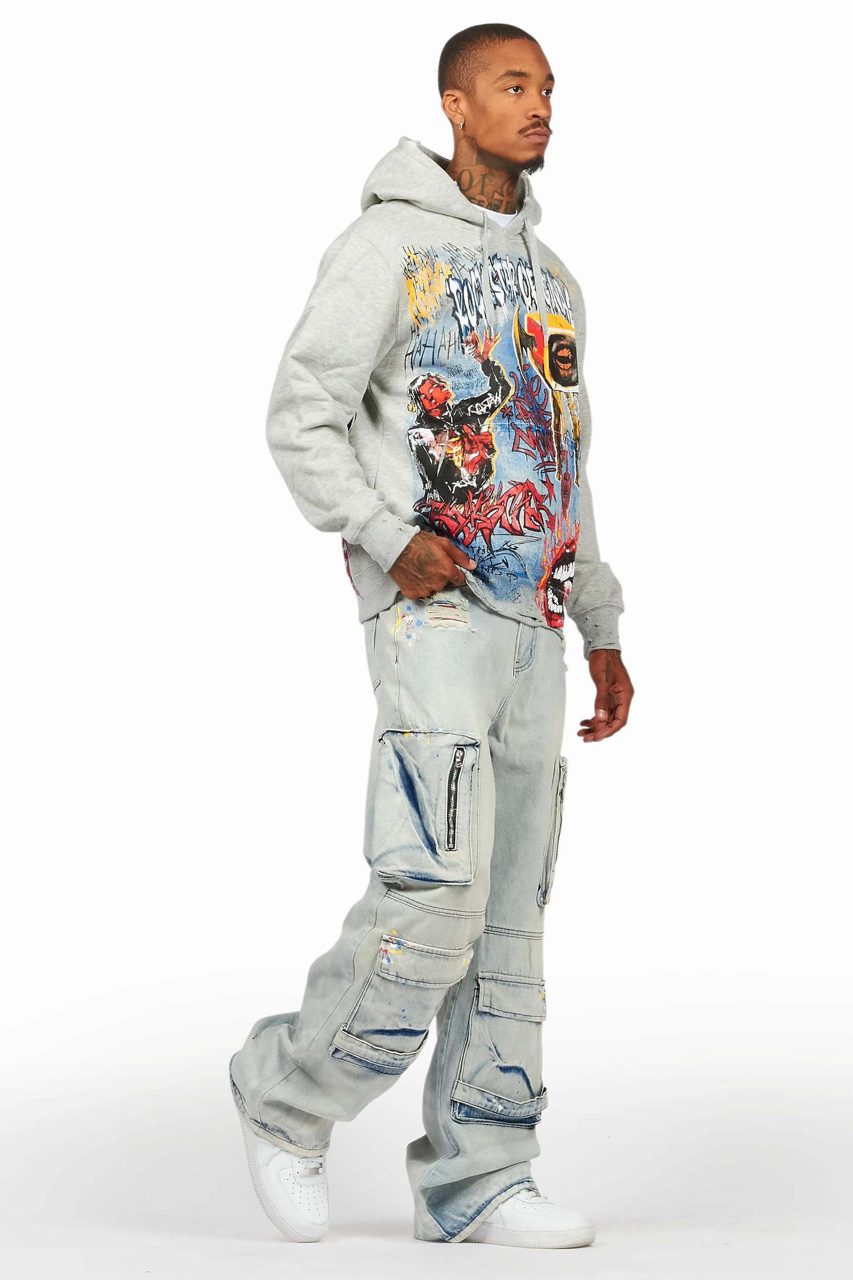 Yooz Grey/Blue Hoodie/Baggy Fit Jean Bundle Male Product Image