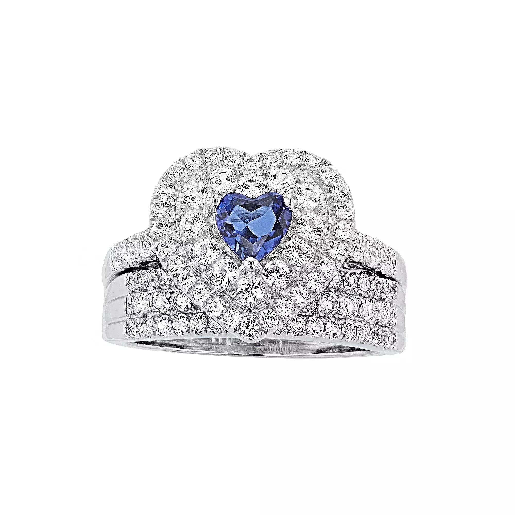 LeRose by Lexi and Rose Sterling Silver Gemstone Heart Engagement Ring Set, Women's,  Product Image