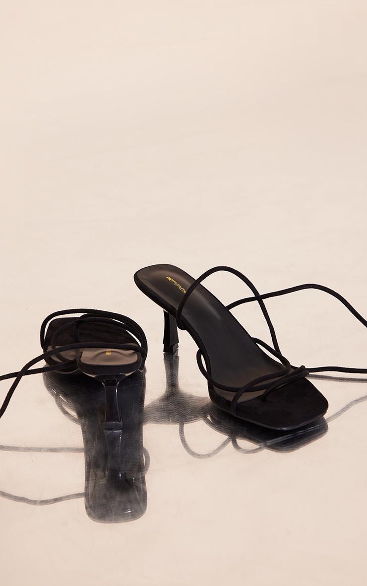 Black Wide Fit Faux Suede Strappy Lace Up Low Heel Sandals Product Image