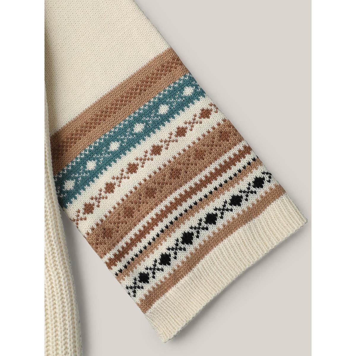 Plus Size Round Neck Color-Block Textured Pullover Ivory Women Casual Loose Long Sleeve Everyday Cardigans BloomChic 14-16/1X Product Image