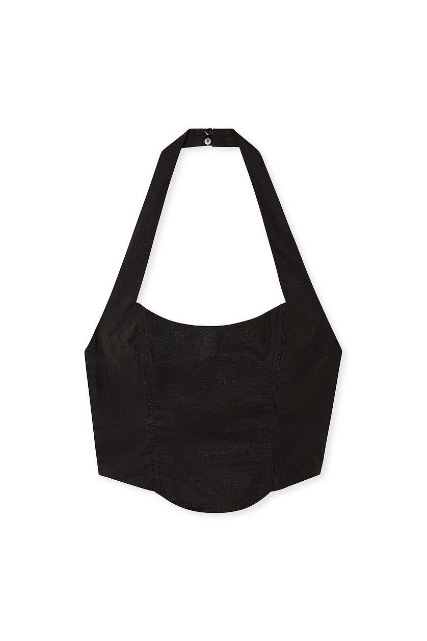 Halterneck Linen Top Black Product Image