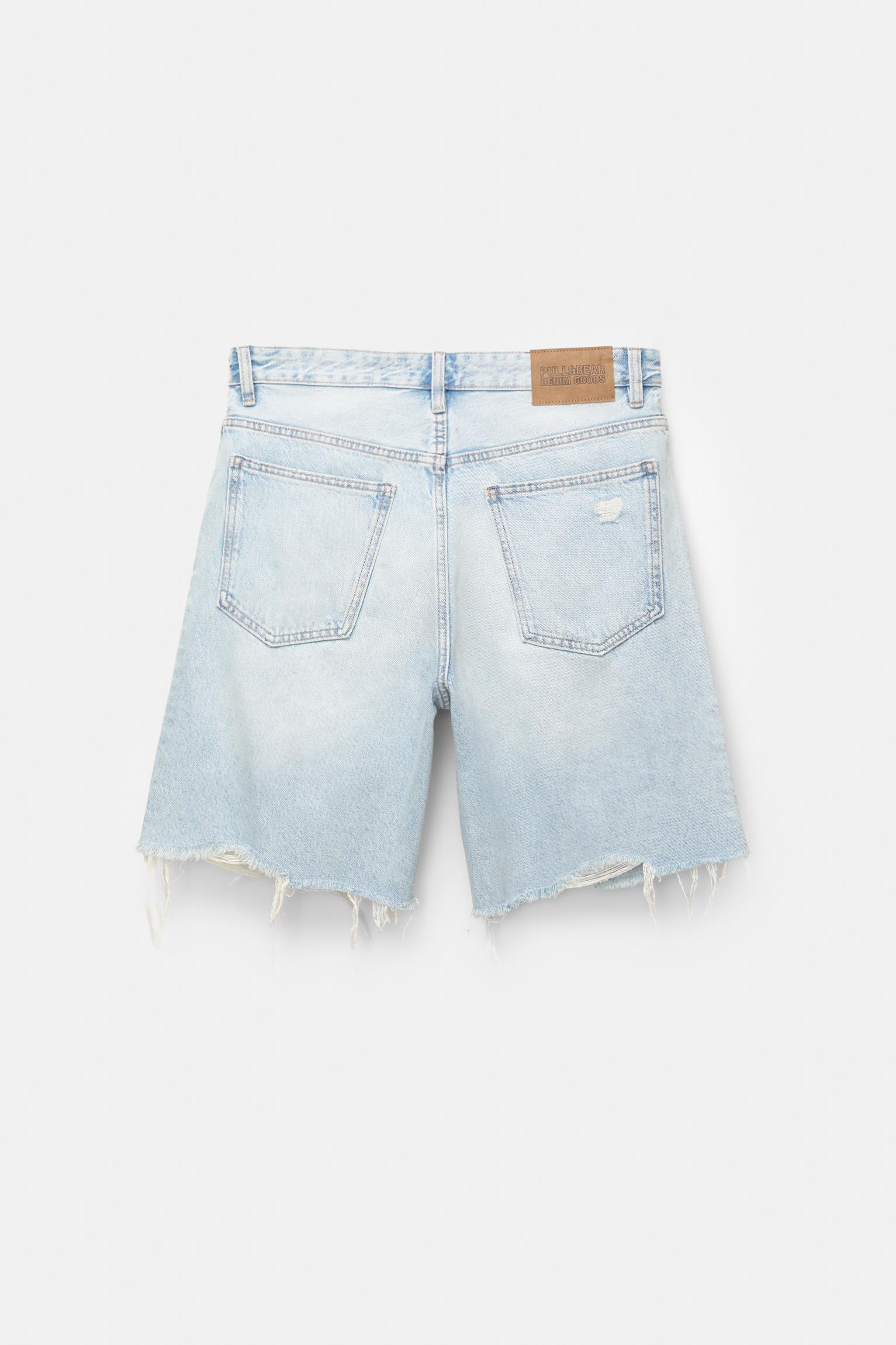 Ripped straight fit denim Bermuda shorts Product Image
