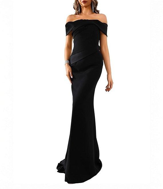 Terani Couture Off The Shoulder Pleated Bodice Crepe Mermaid Gown Product Image