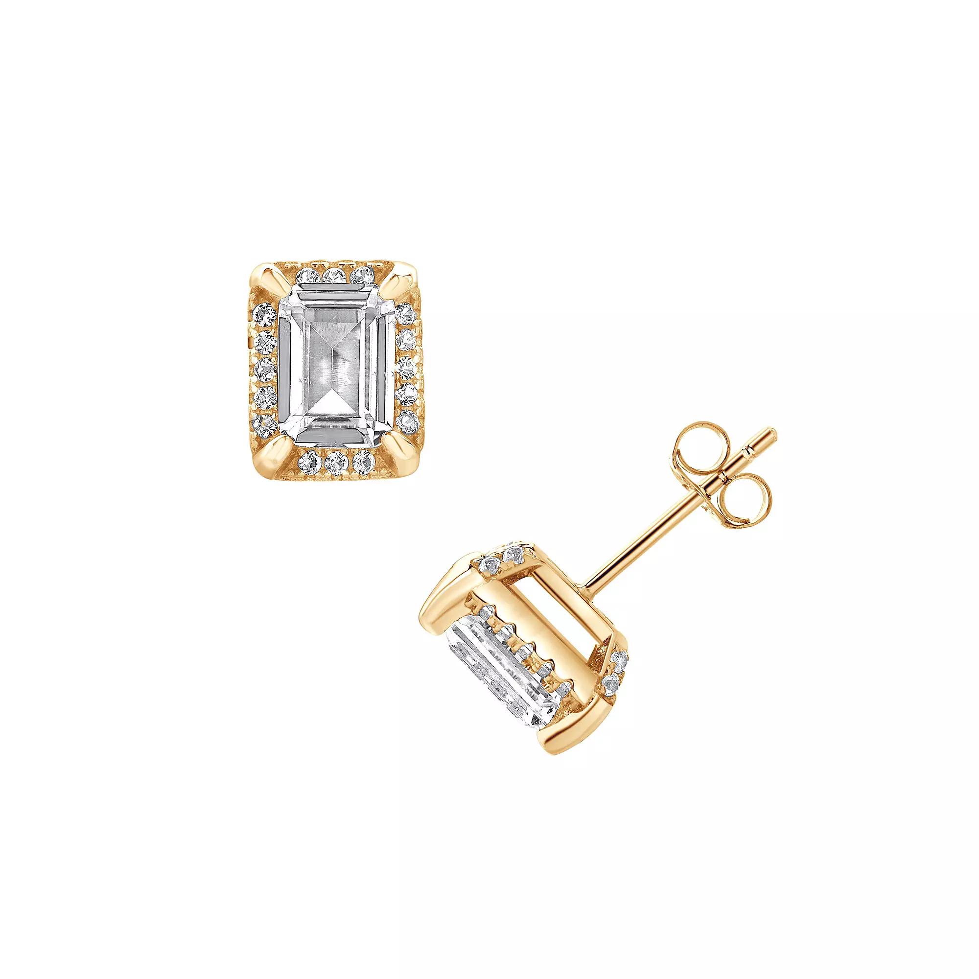 Gemstone Brilliance Lab-Created White Sapphire Rectangle Halo Stud Earrings, Womens, Gold Tone Product Image