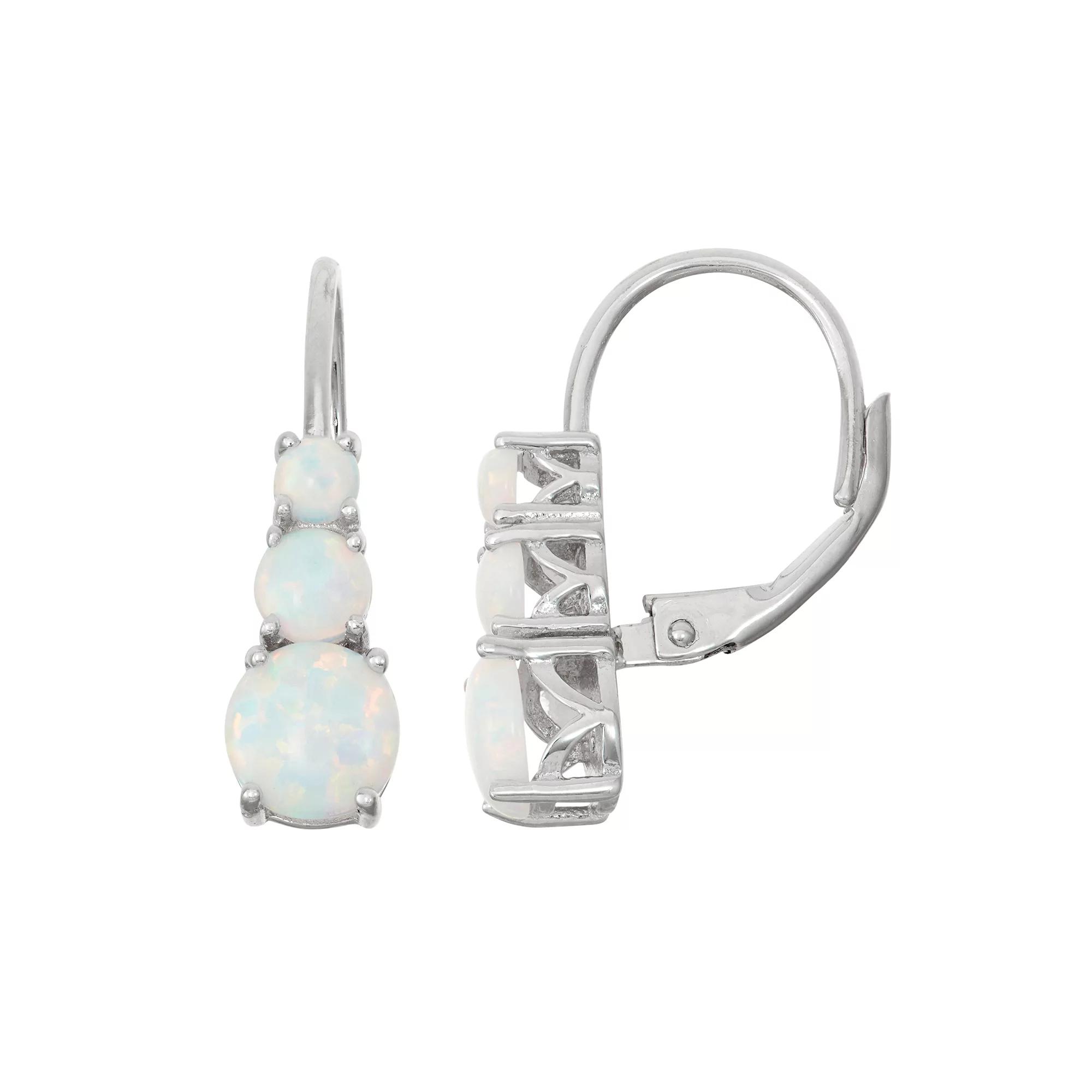 Designs by Gioelli Sterling Silver Lab-Created Opal Graduated Drop Earrings, Women's Product Image