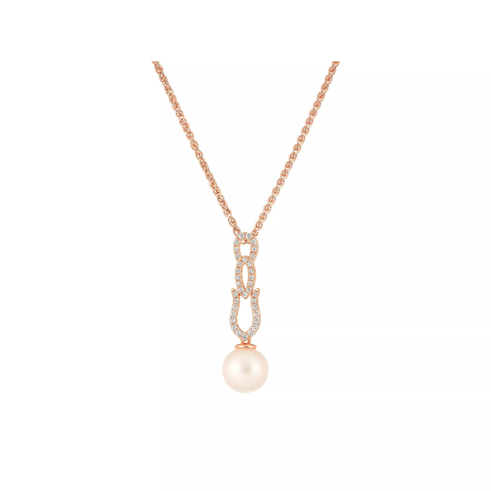 Oro Leoni Rose Gold Tone Sterling Silver Freshwater Cultured Pearl & Cubic Zirconia Pendant Necklace, Women's,  Product Image