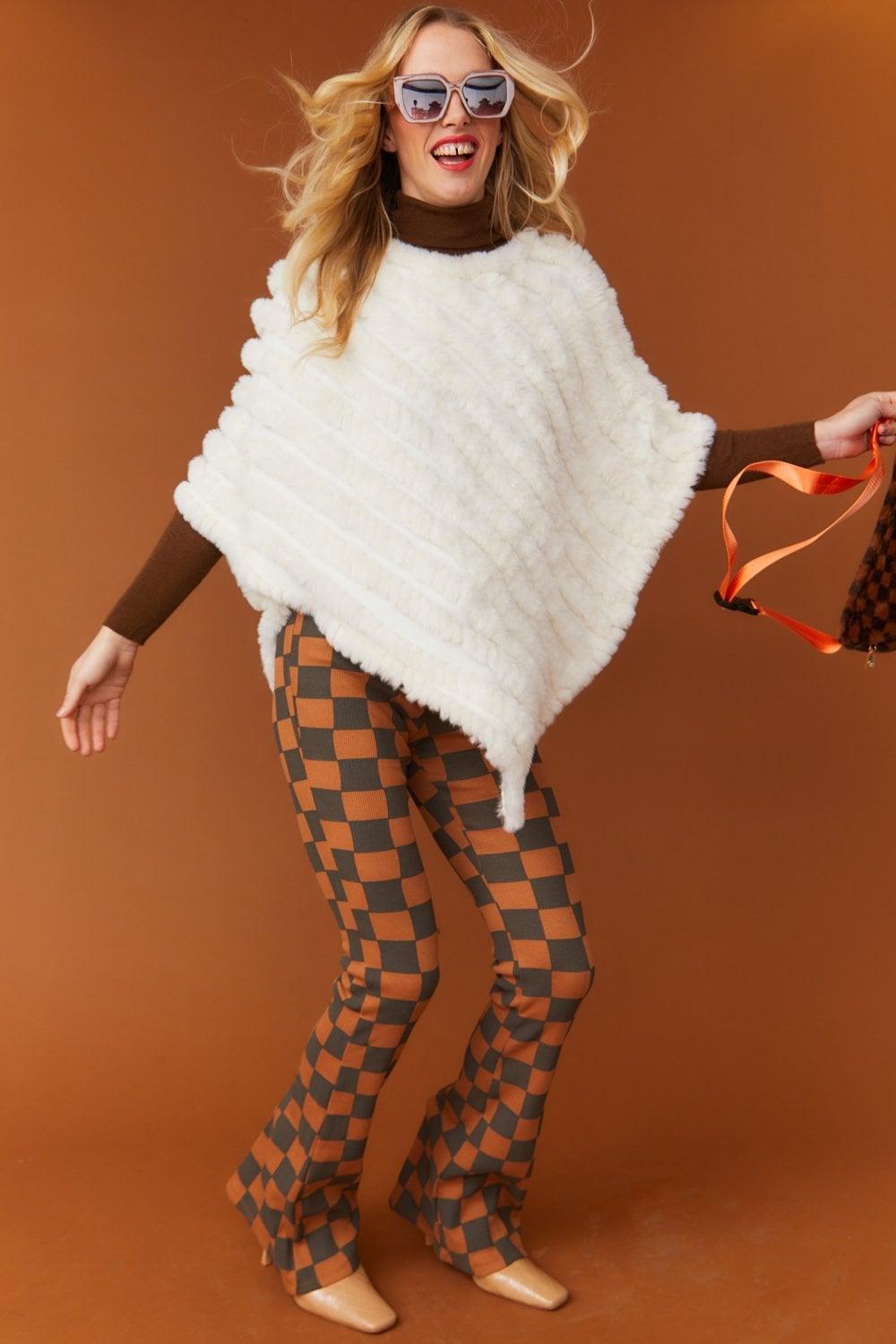 White Faux Fur Poncho Product Image
