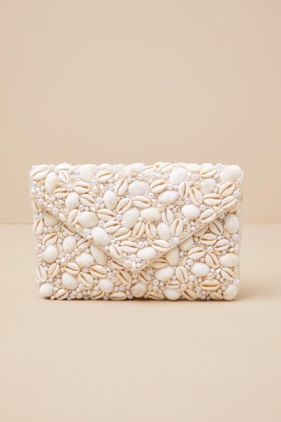 Saffira Ivory Beaded Shell Clutch Product Image