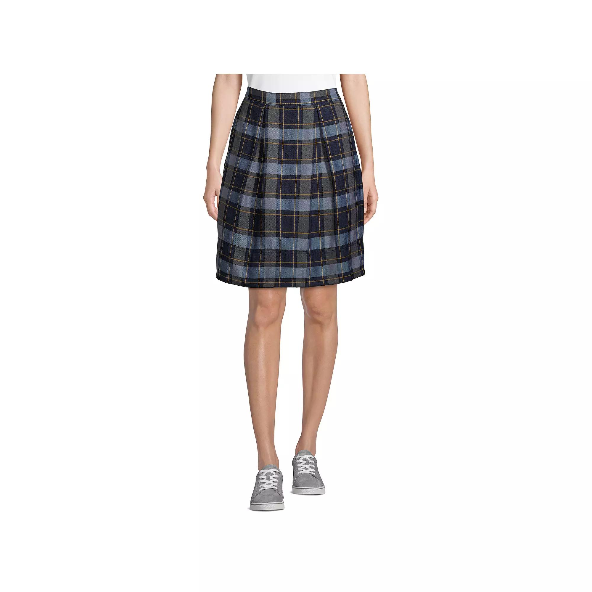 Women's Lands' End Plaid Top of Knee Length Pleated Skort, Size: 2, Classic Blue Plaid Product Image