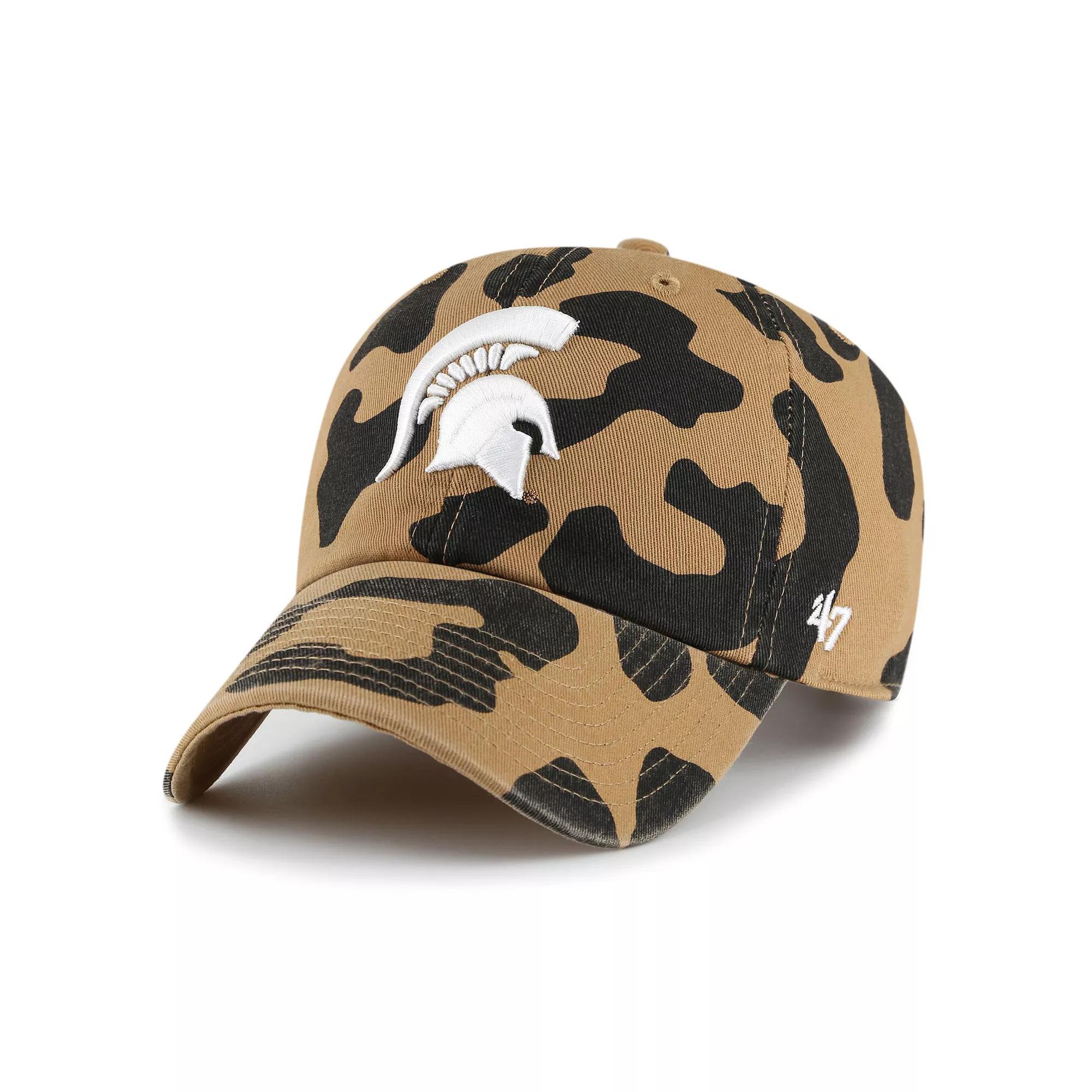 Women's '47 Michigan State Spartans Rosette Leopard Clean Up Adjustable Hat, Brown Product Image