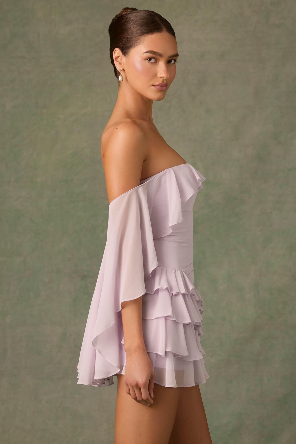 Off-Shoulder Ruffled Mini Dress in Lilac Product Image