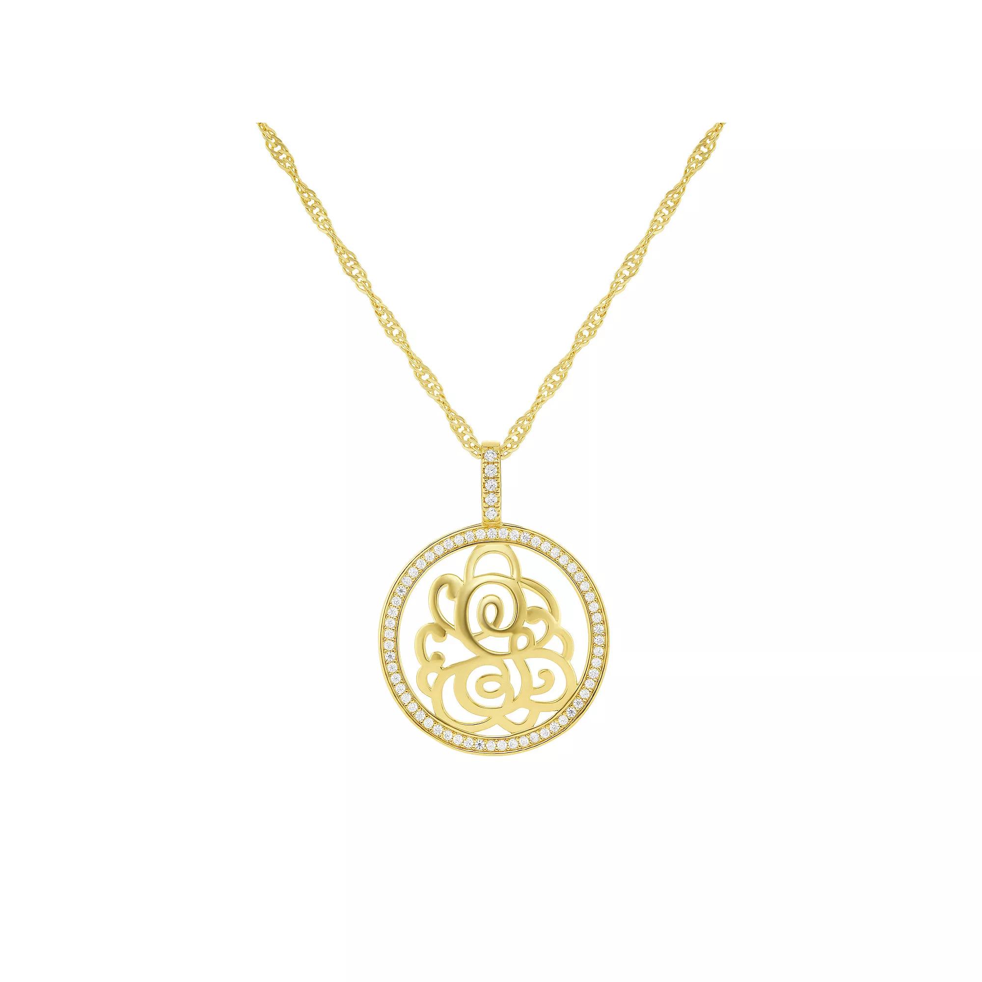 PRIMROSE Cubic Zirconia Initial Coin Pendant Necklace, Women's, Size: 18-20" ADJ, Gold Tone G Product Image