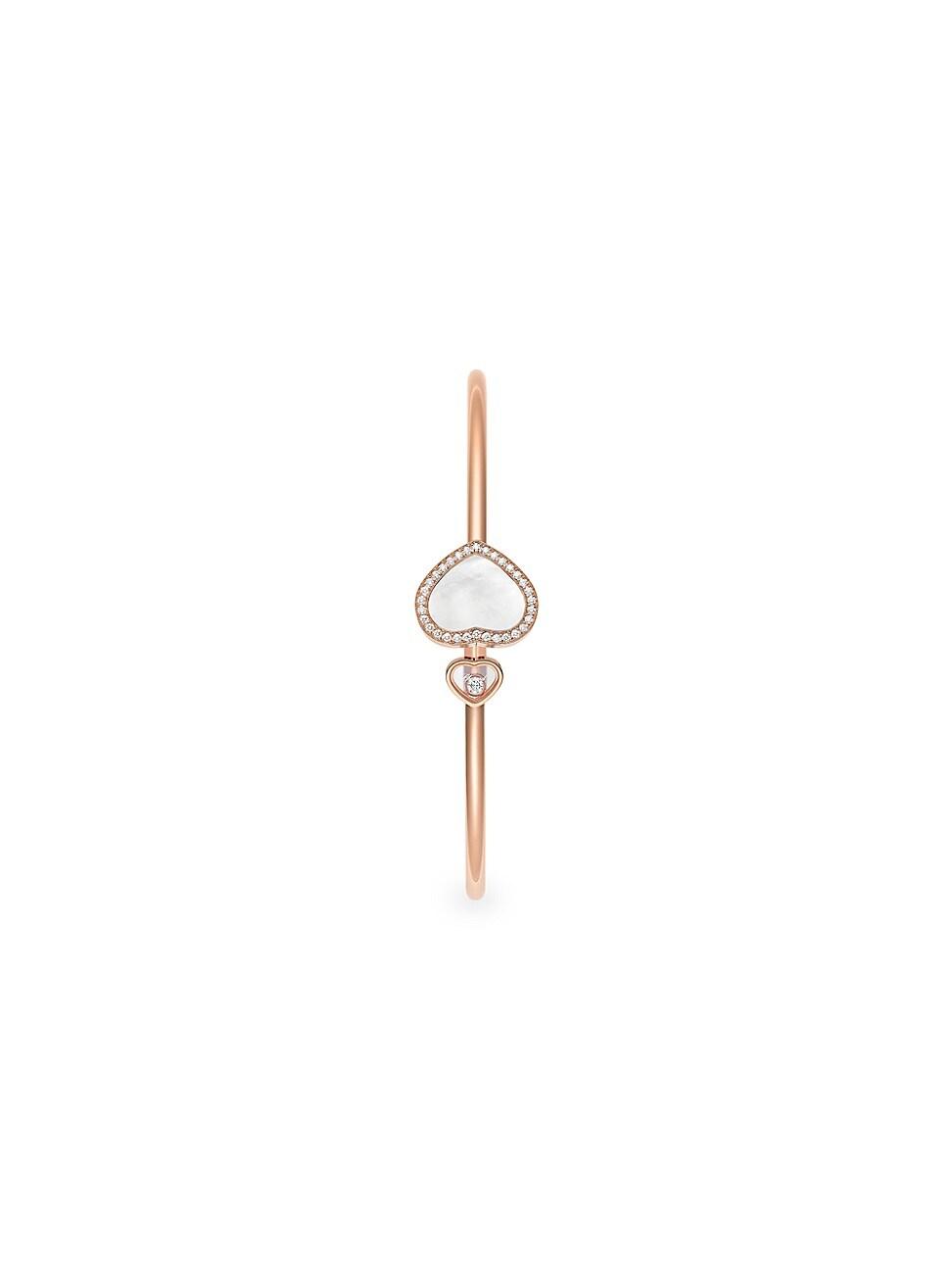 Womens Happy Diamonds Happy Hearts 18K Rose Gold, Diamond & Mother-Of-Pearl Bangle Product Image
