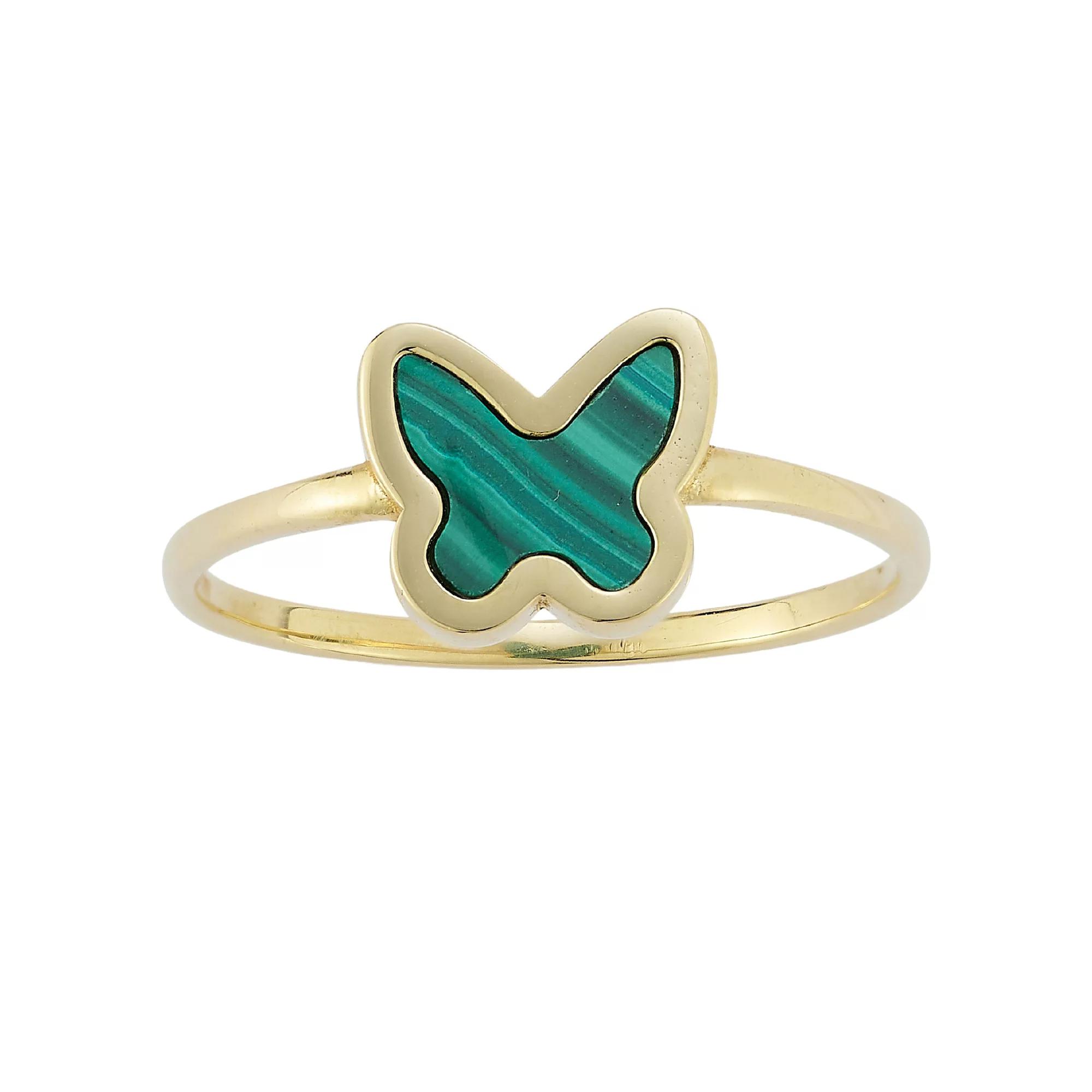 LUMINOR GOLD 14k Gold Malachite Butterfly Ring, Women's, Size: 6 Product Image
