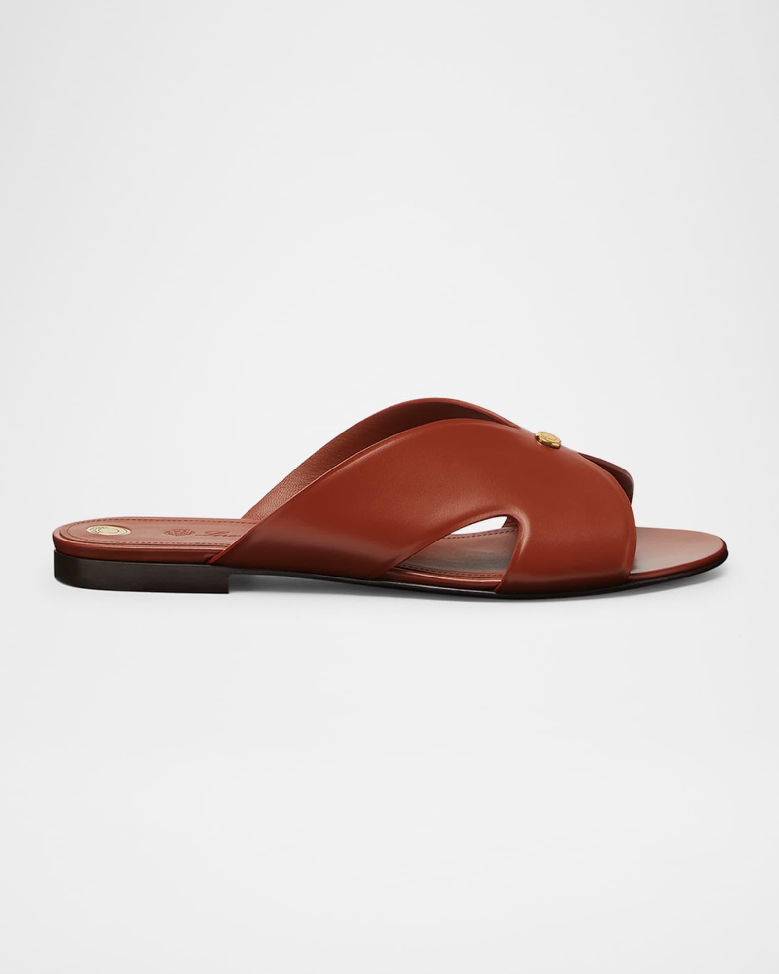 Vera Leather Flat Slide Sandals Product Image