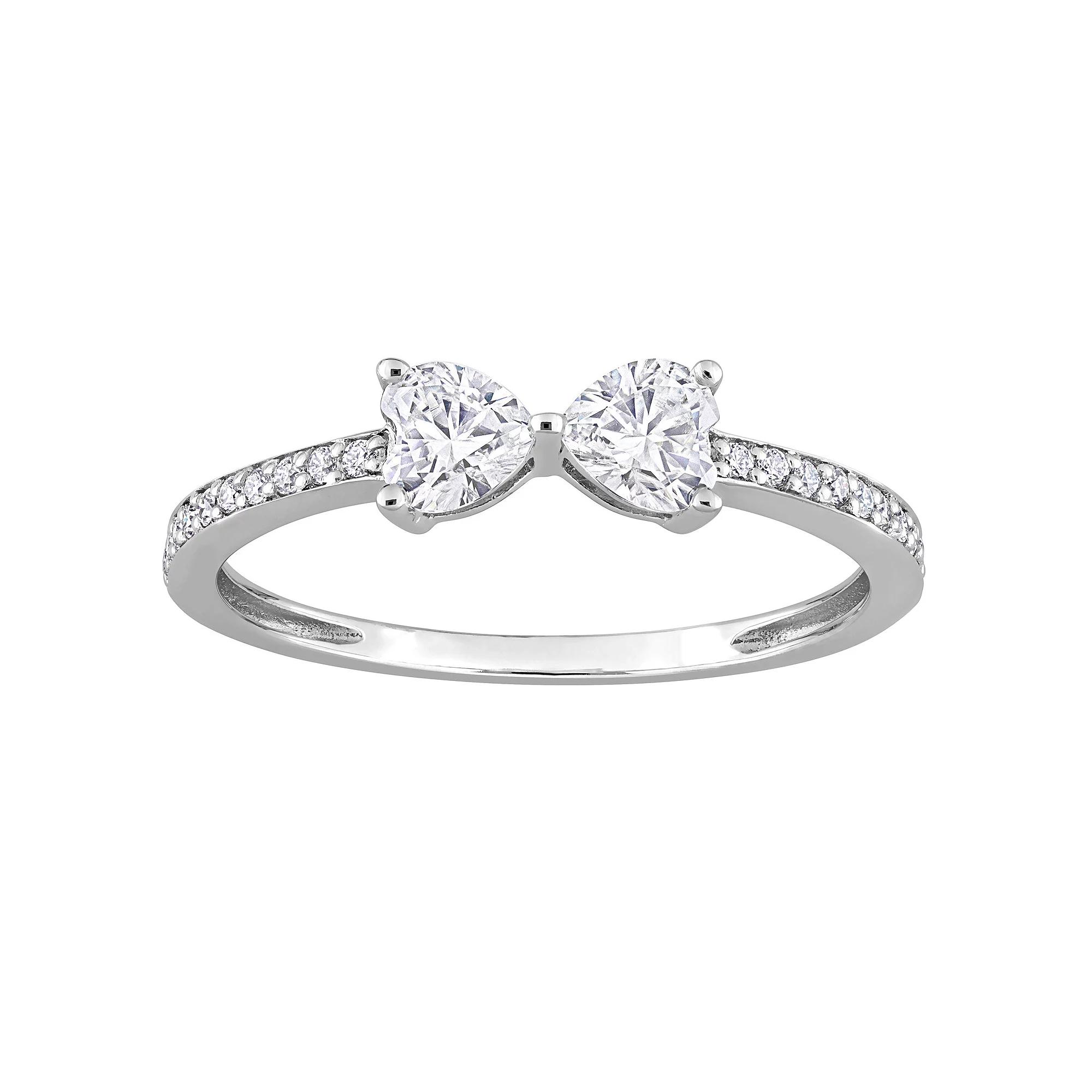 Stella Grace Sterling Silver 3/5 Carat T.W. Lab-Created Moissanite Duo Heart Ring, Women's,  Product Image