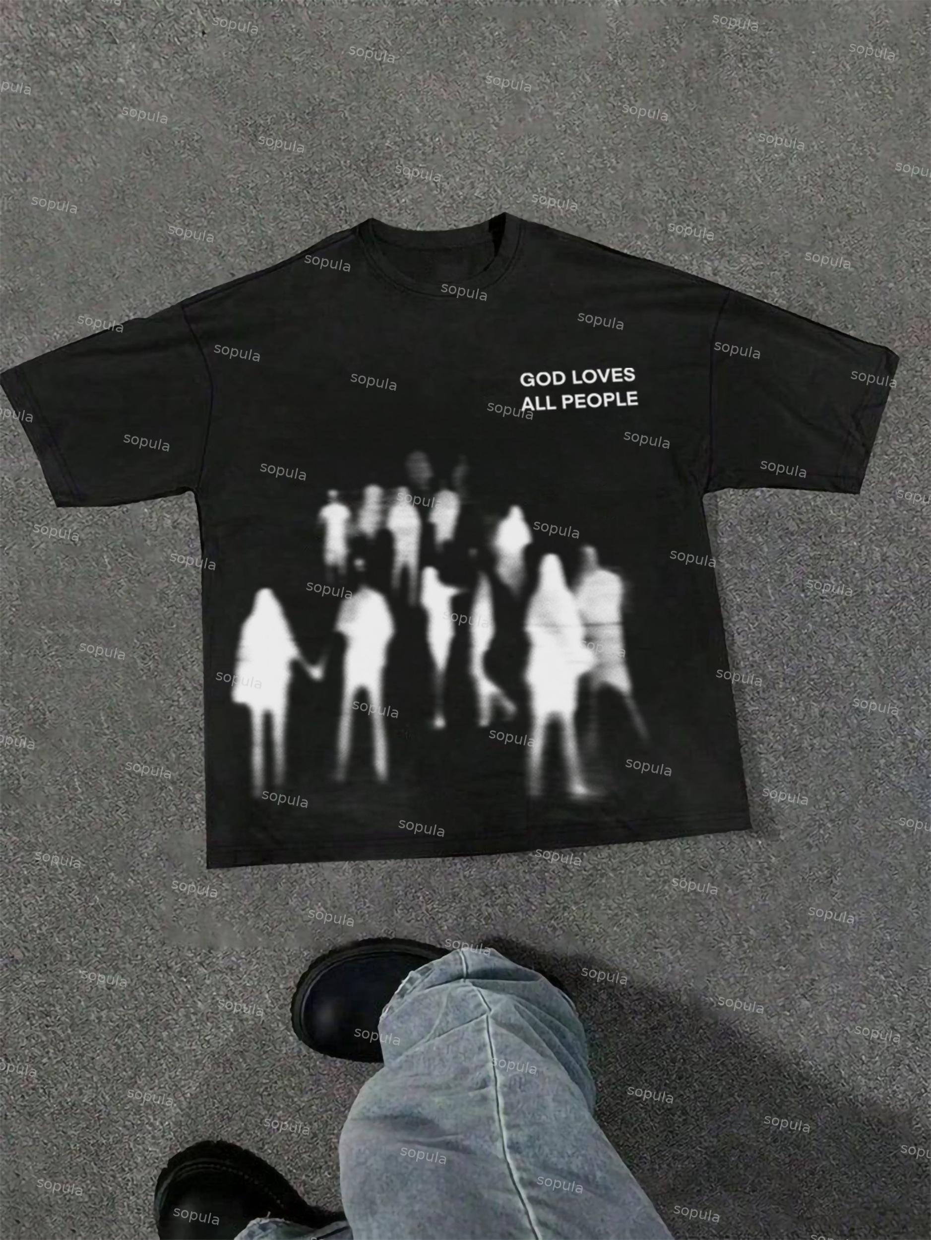 God Loves The World Vintage Abstract Figure Graphic Cotton T-shirt Product Image