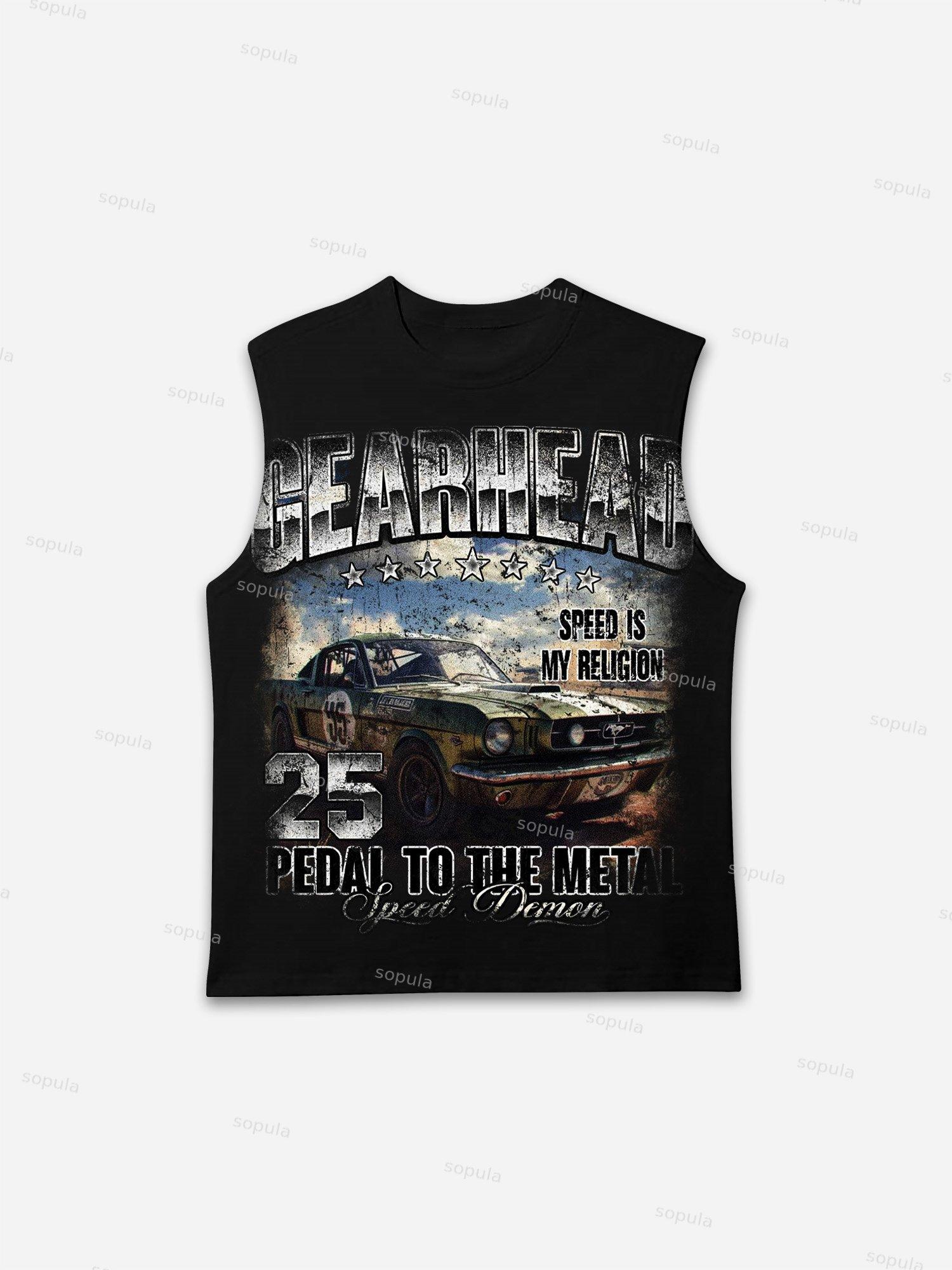 Gearhead Aged Vintage American Muscle Car Graphic Cotton Sleeveless Shirts Tank Top Product Image