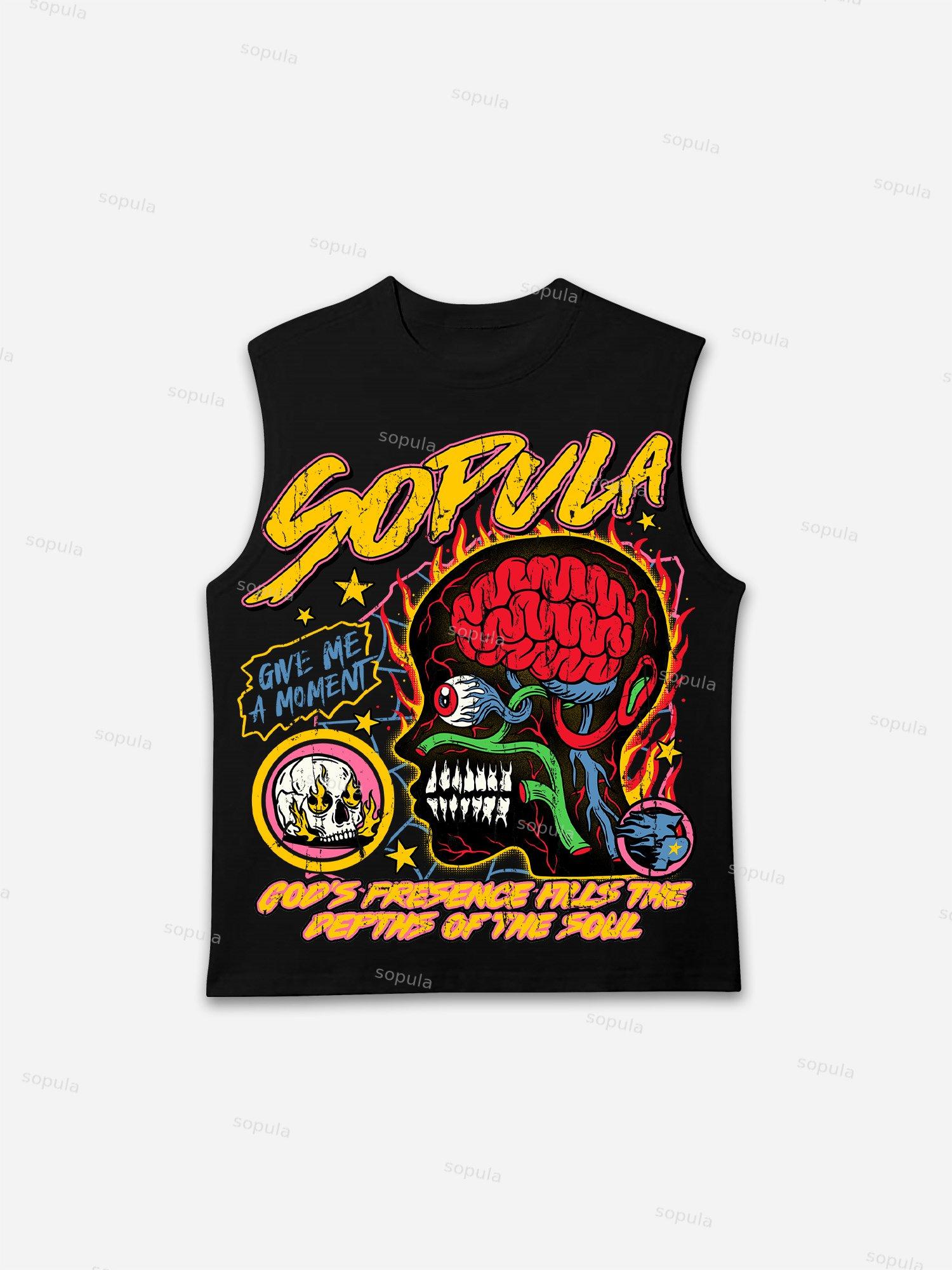 Sopula Men's Burning Soul Graphic Cotton Sleeveless Shirt Tank Tops Product Image
