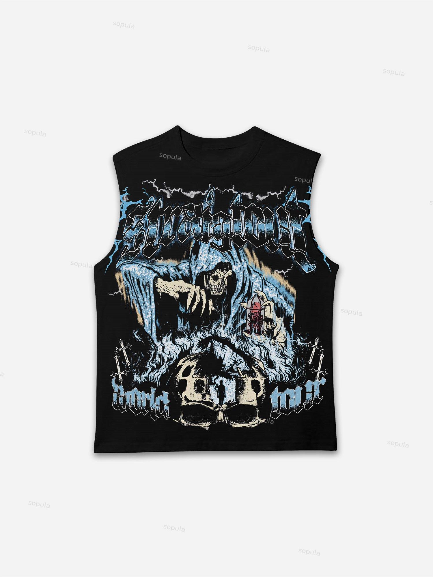 Vintage Grim Reaper Skull Graphic Print Sleeveless Shirts Tank Top Product Image