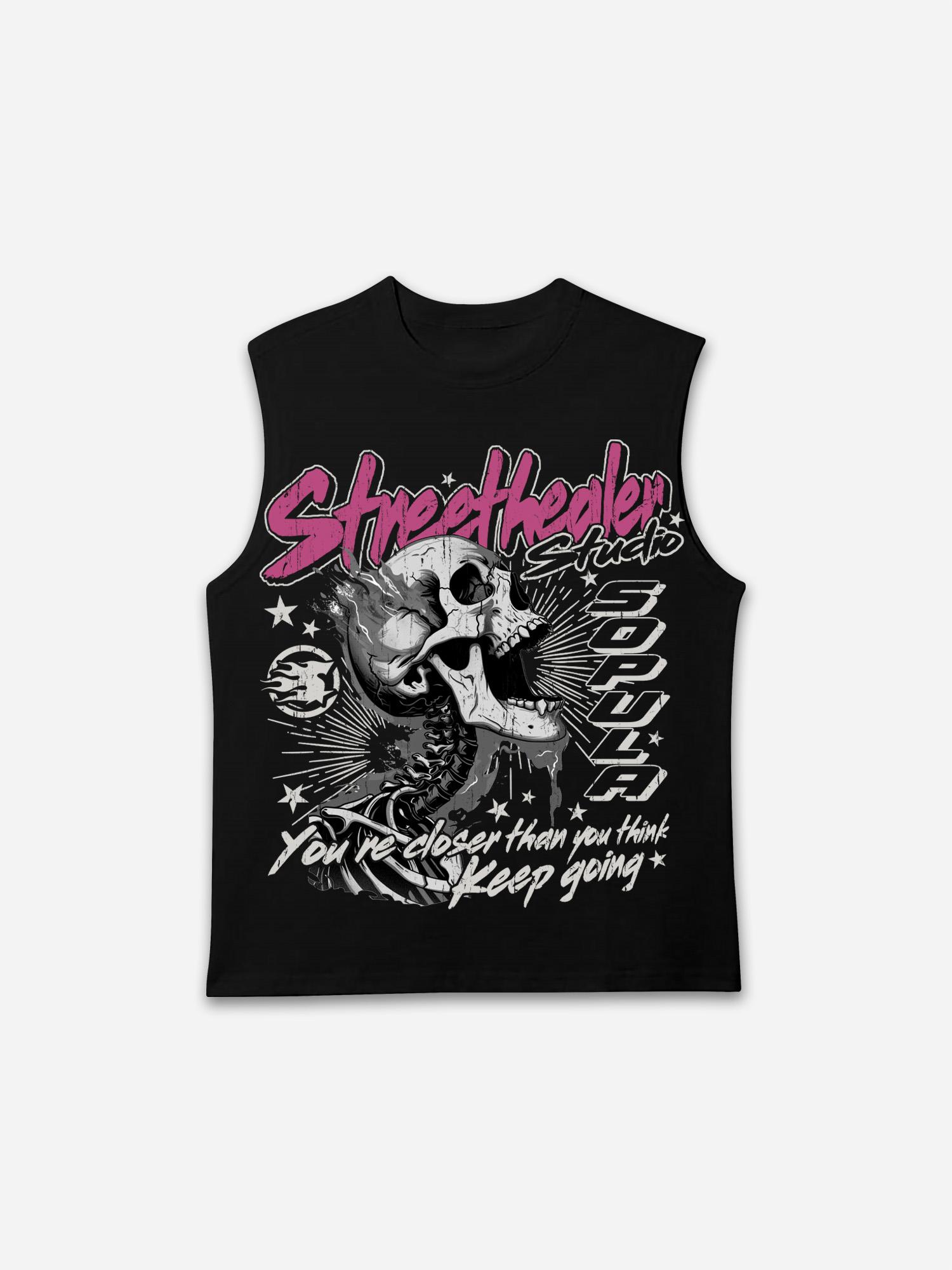 Street Healer Flaming Skulls Old Vintage Graphic Tank Top Product Image