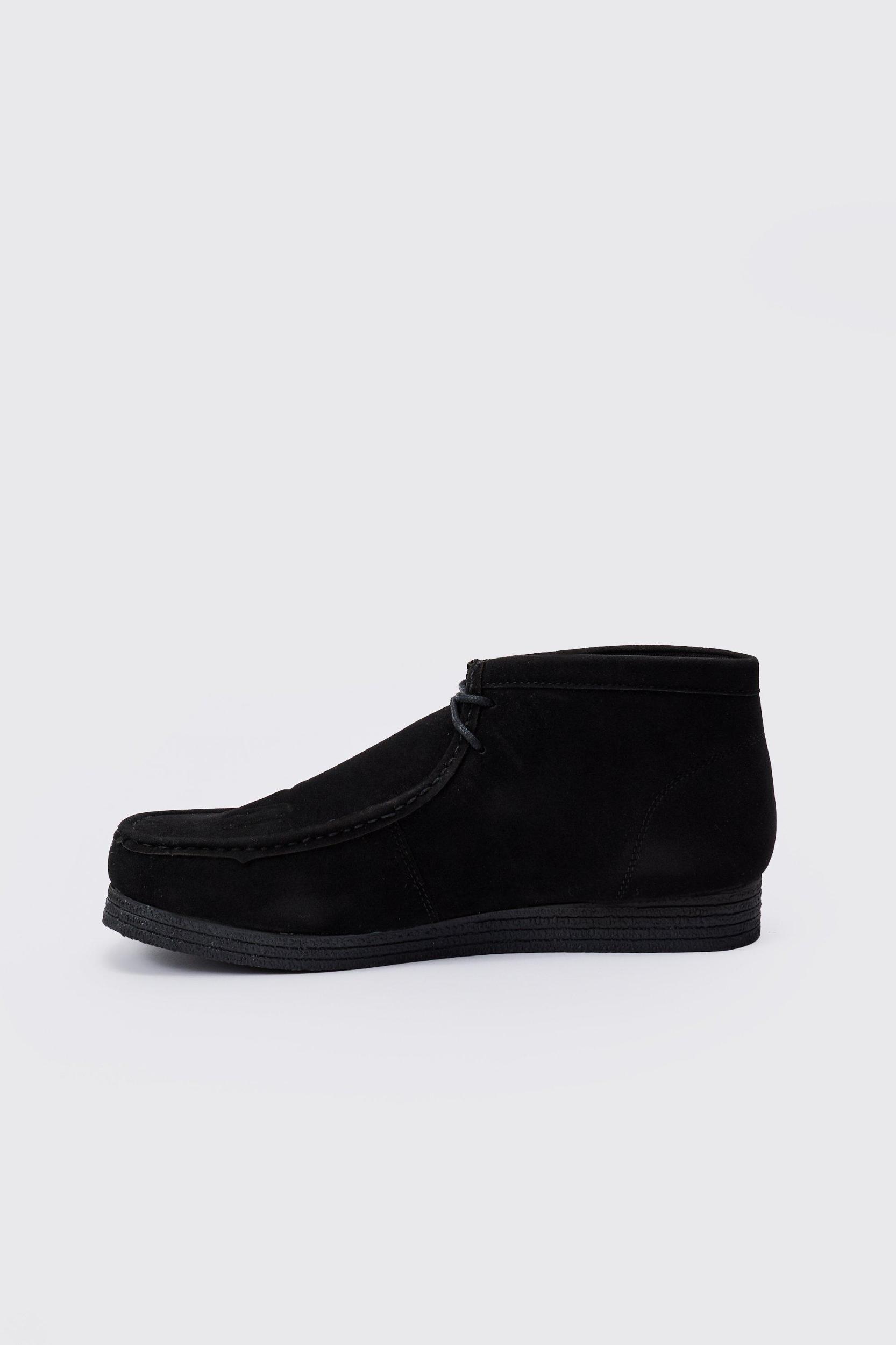 Faux Suede Apron Front Embossed Branding Shoes In Black | boohooMAN USA Product Image