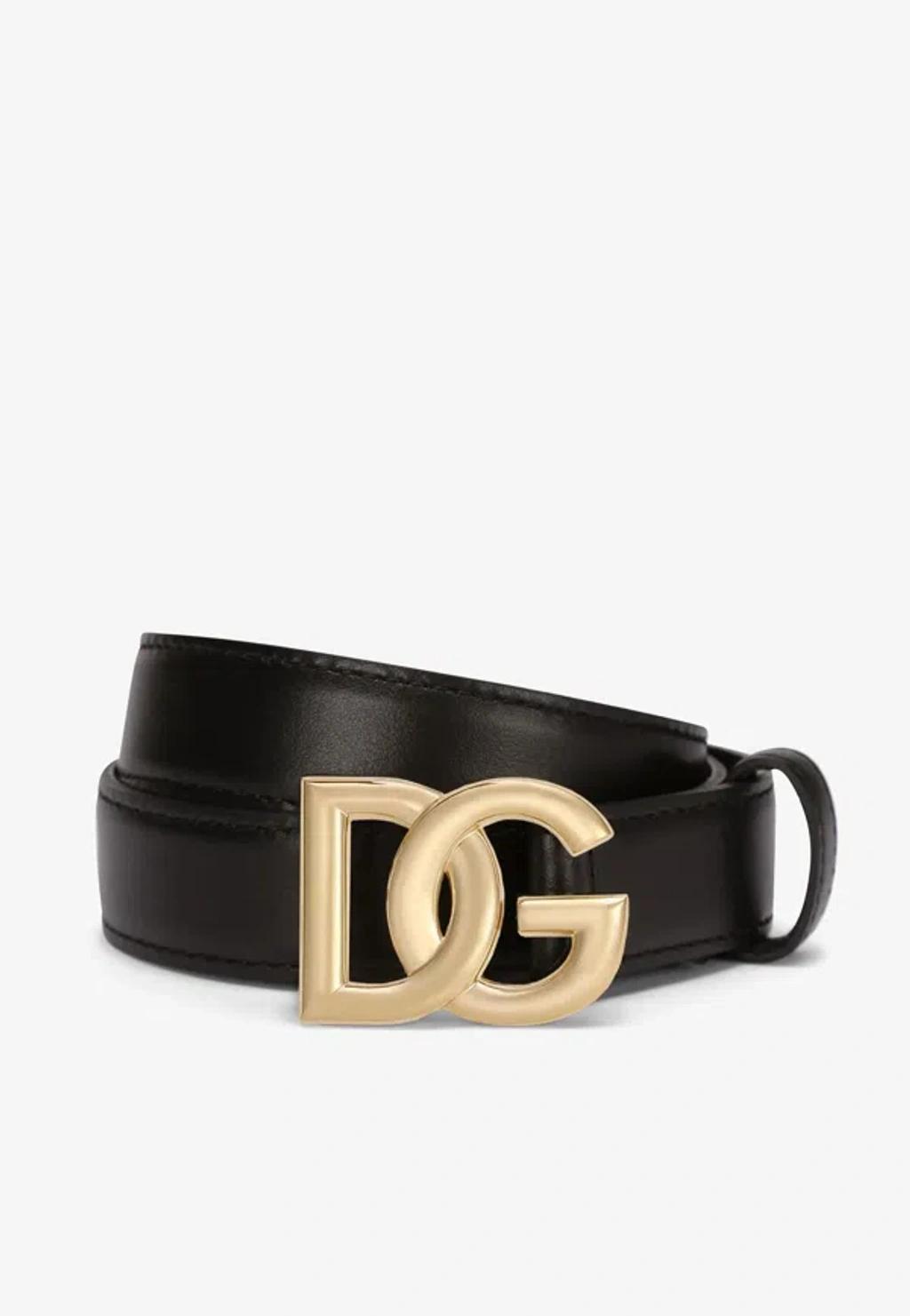 DOLCE & GABBANA Dg Logo Calf Leather Belt In Black Product Image