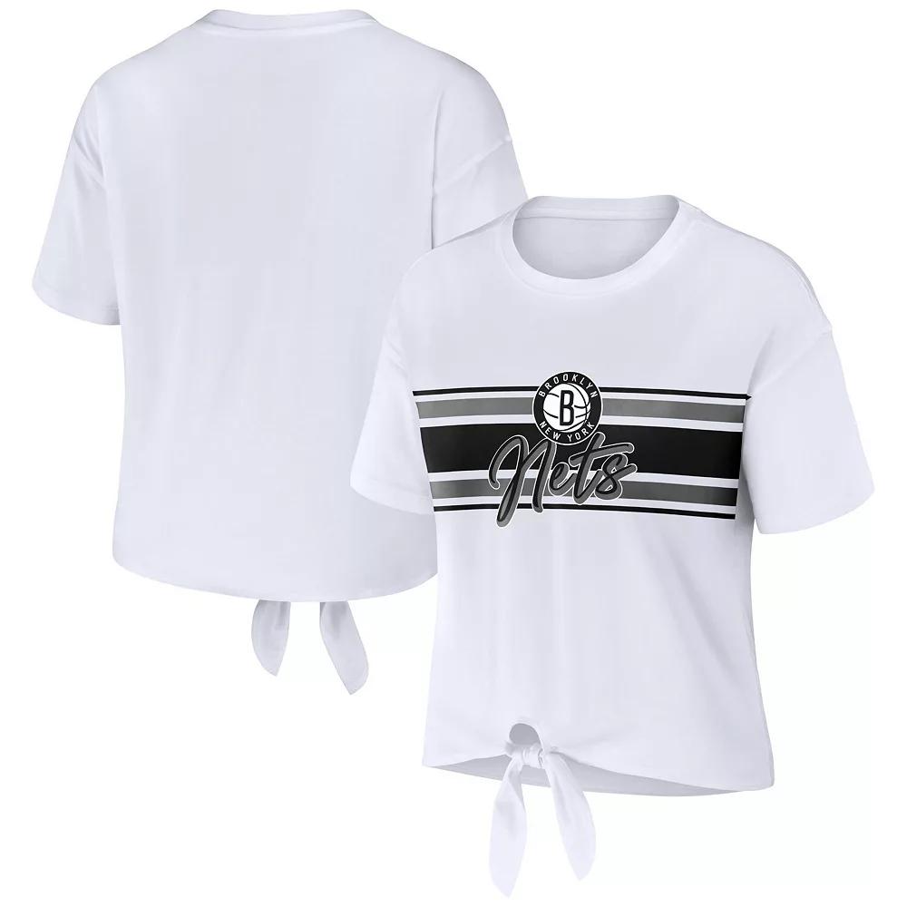 Women's WEAR by Erin Andrews White Brooklyn Nets Tie-Front T-Shirt,  Product Image