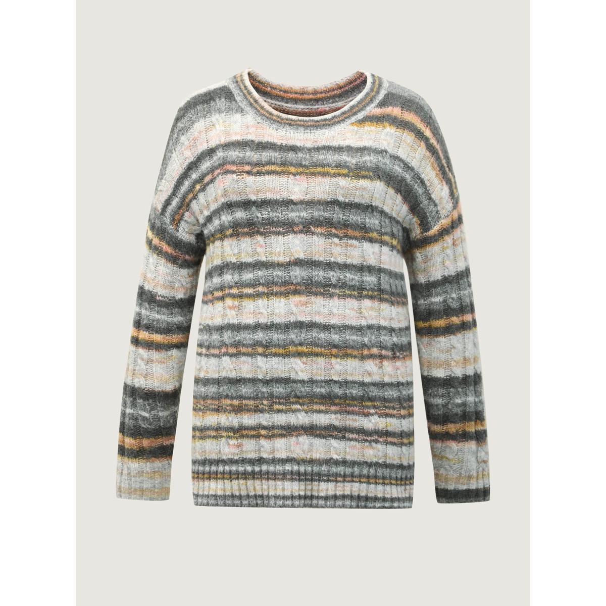 Plus Size Heather Twist Textured Round Neck Pullover DarkGray Women Leisure Loose Long Sleeve Round Neck Casual Pullovers BloomChic 28/5X Product Image