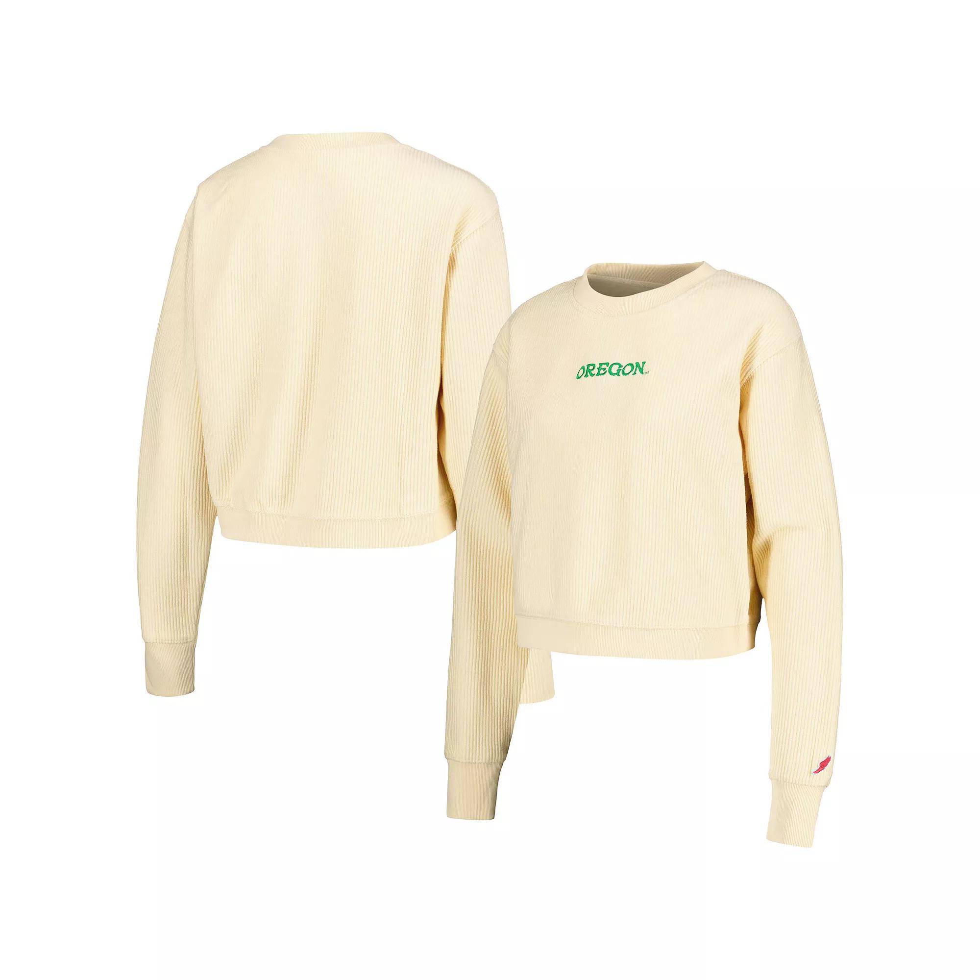 Women's League Collegiate Wear Cream Oregon Ducks Timber Cropped Pullover Sweatshirt,  Product Image