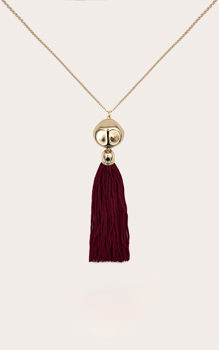 Gold Long Burgundy Tassel Necklace Product Image