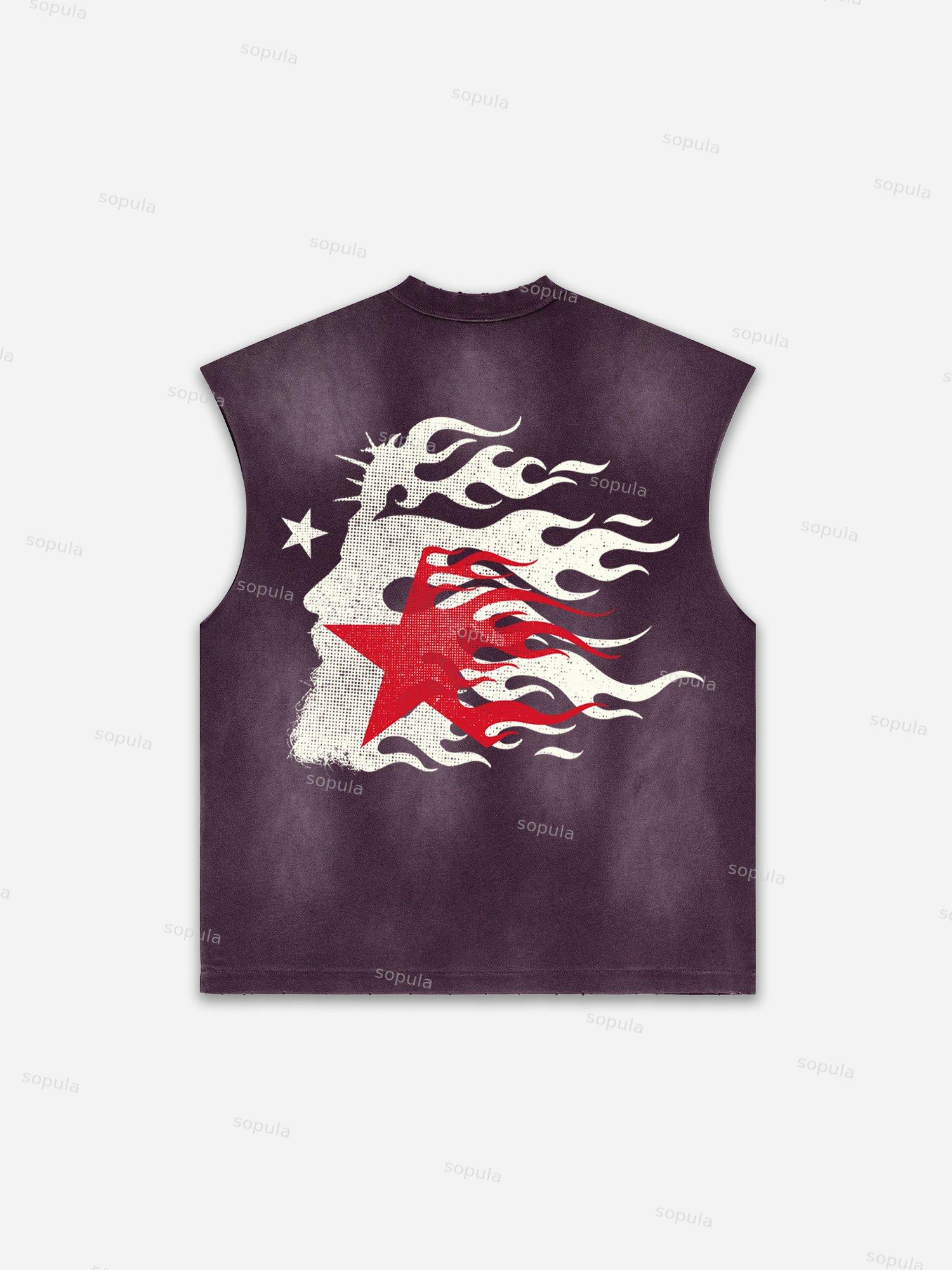 Flame Jesus Silhouette Network Vintage Graphic Men's Washed Tank Top Sleeveless Shirts Product Image