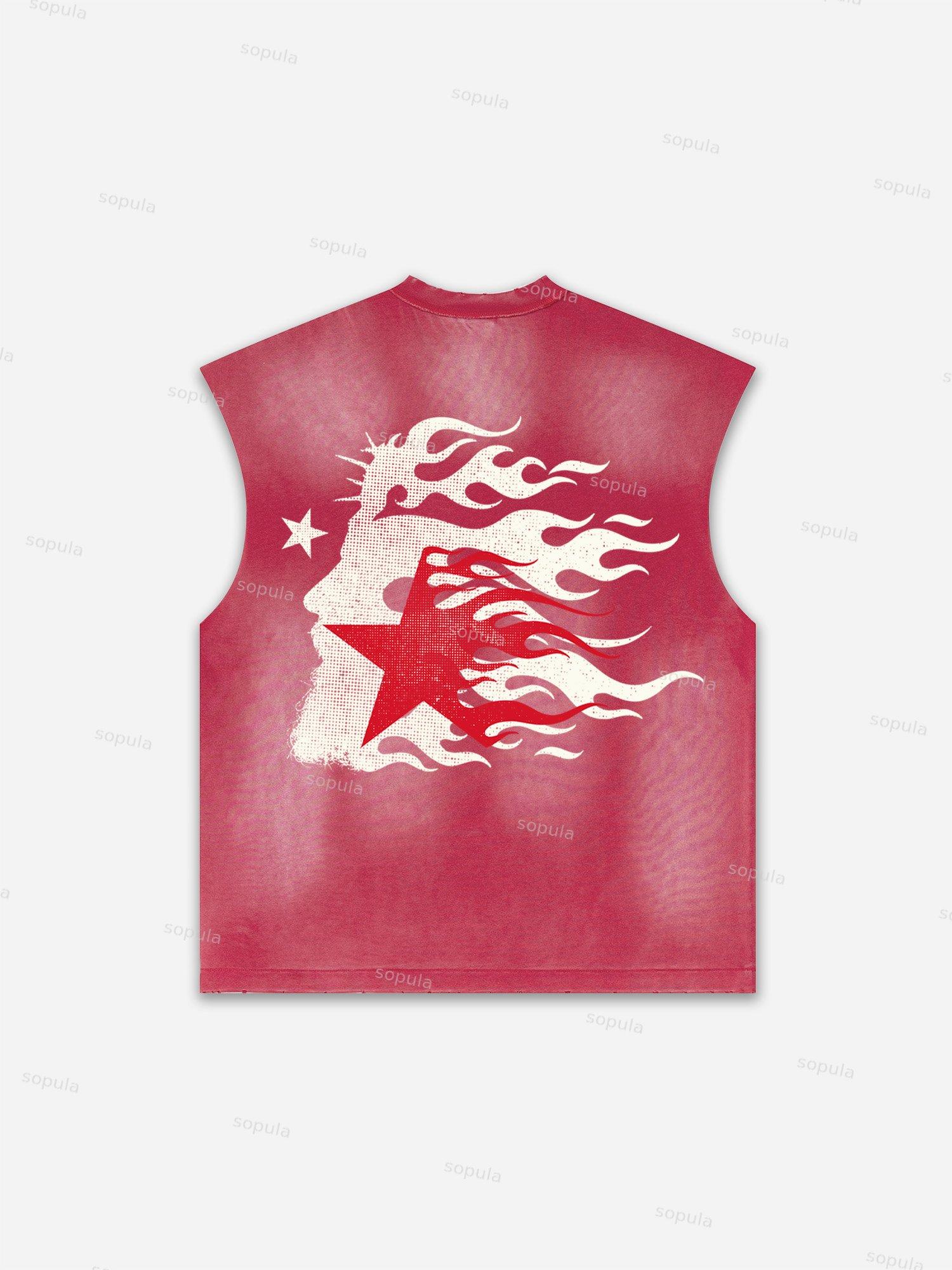 Flame Jesus Silhouette Network Vintage Graphic Men's Washed Tank Top Sleeveless Shirts Product Image