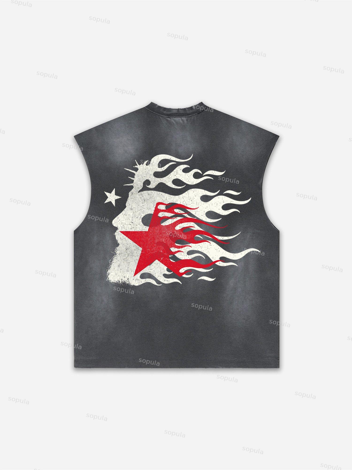 Flame Jesus Silhouette Network Vintage Graphic Men's Washed Tank Top Sleeveless Shirts Product Image