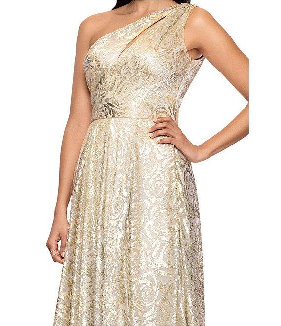 Betsy & Adam Petite Size One Shoulder Foil Flower Print Dress Product Image