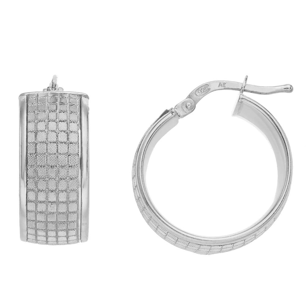 Sterling Silver Mosaic Glitter Hoop Earrings, Womens Product Image