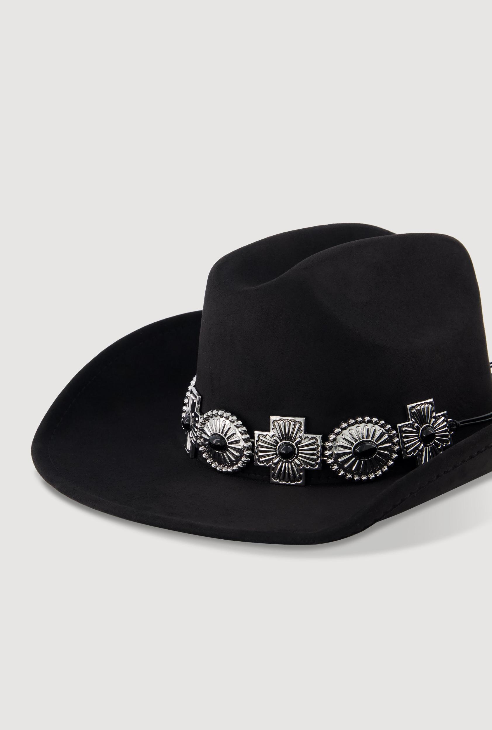 Chic Faux Suede Metallic Cross Cowboy Hat Female Product Image